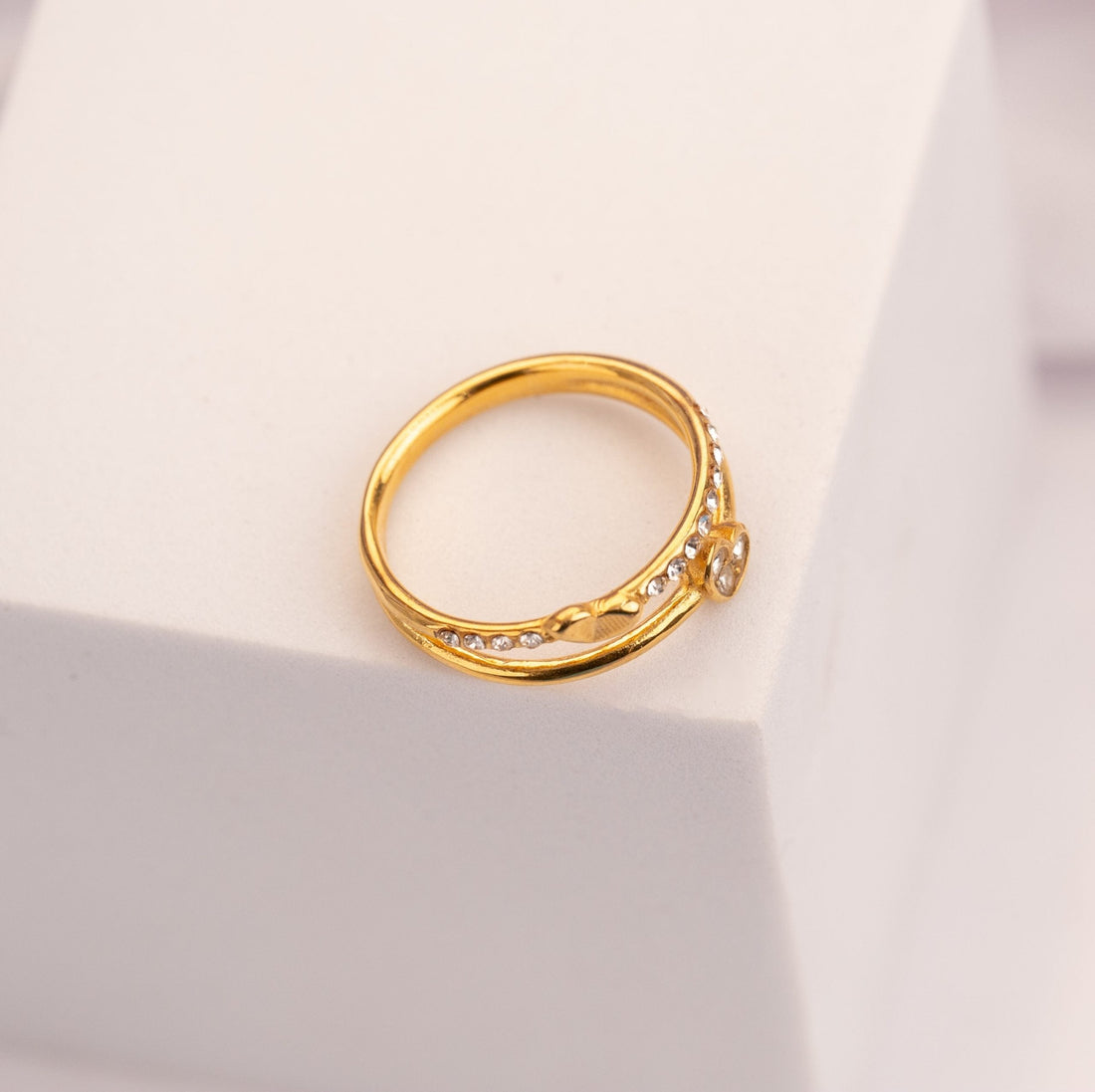 Anillo Corazones Doble Dorado Talla 7 Ref: A701