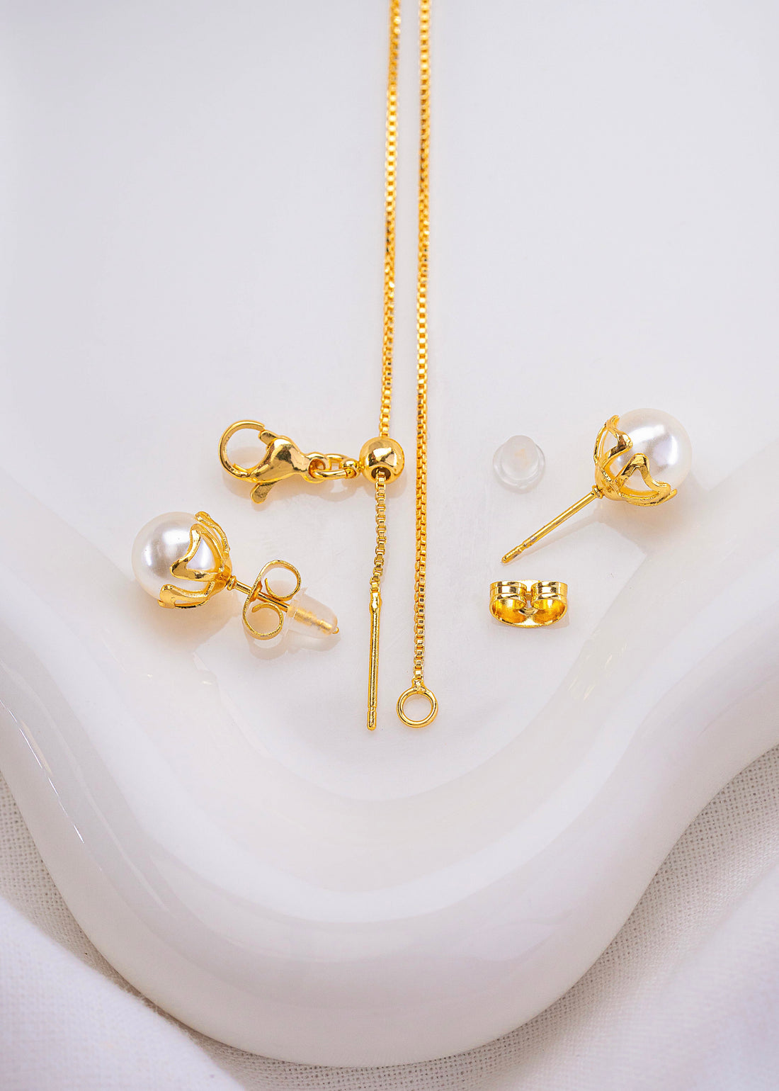 Set Cadena+ Aretes Corazón Perla