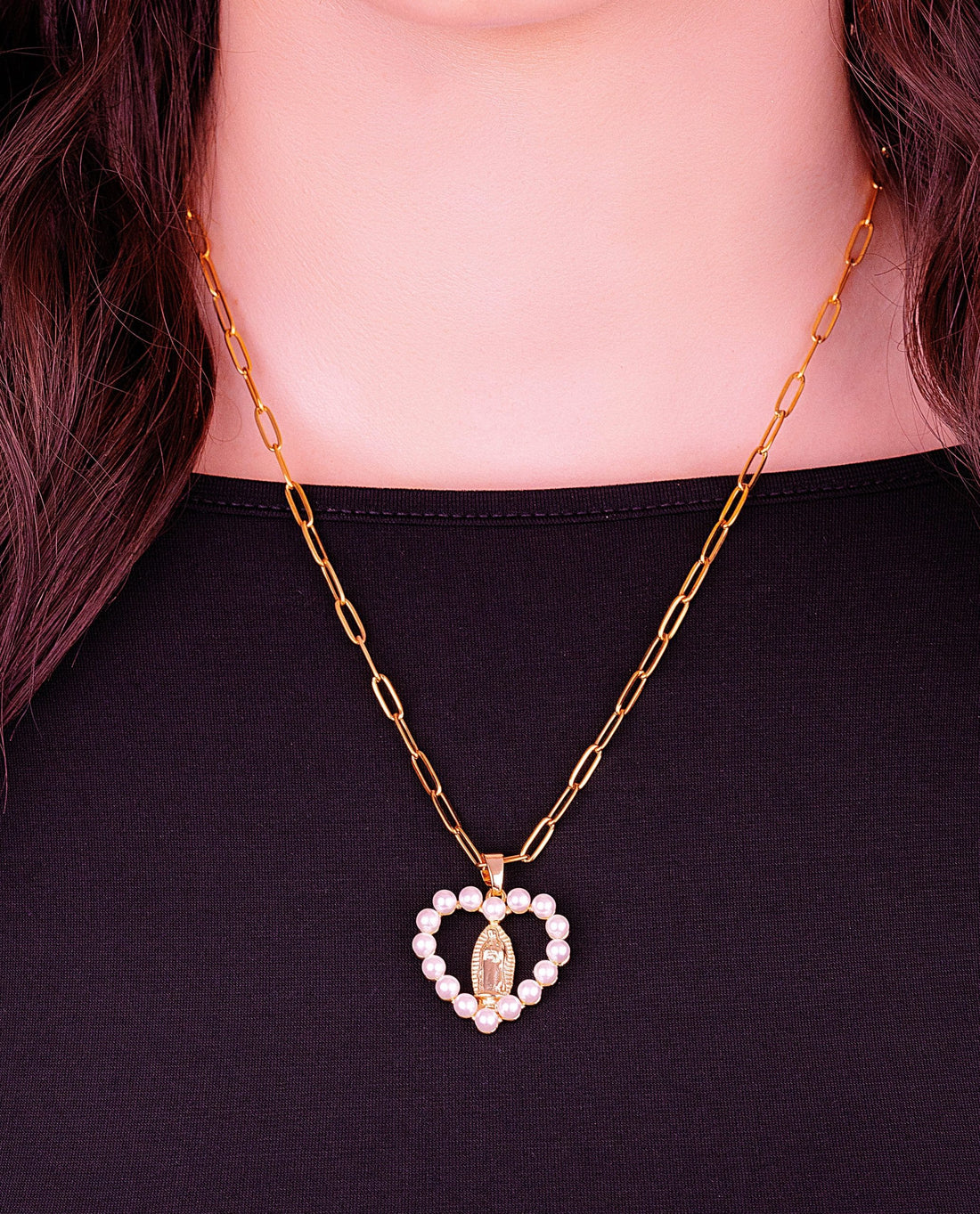 Cadena Virgen Perlas Corazón Ref: D088