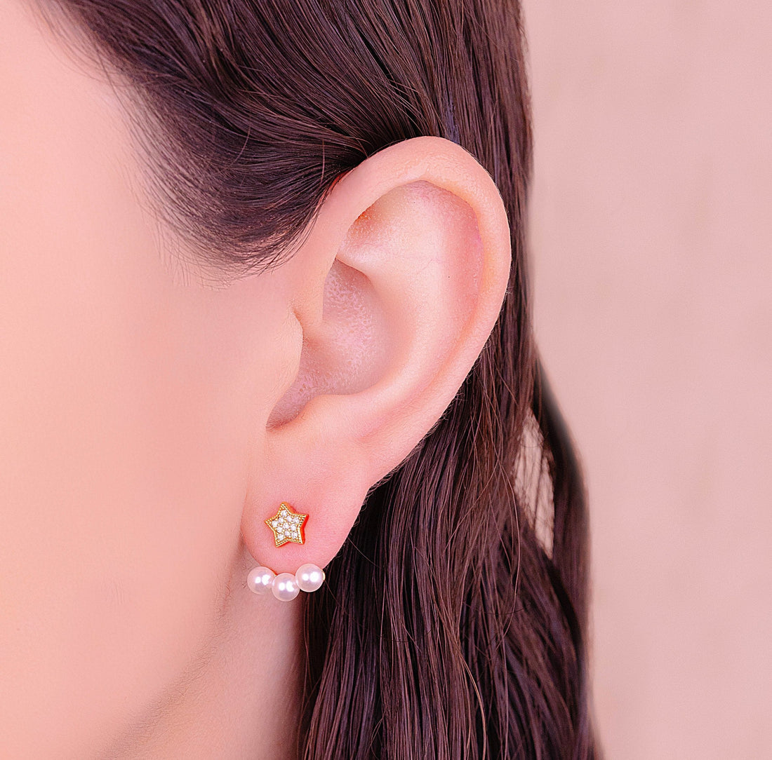 Aretes Estrellas Perlas Ref: B1568