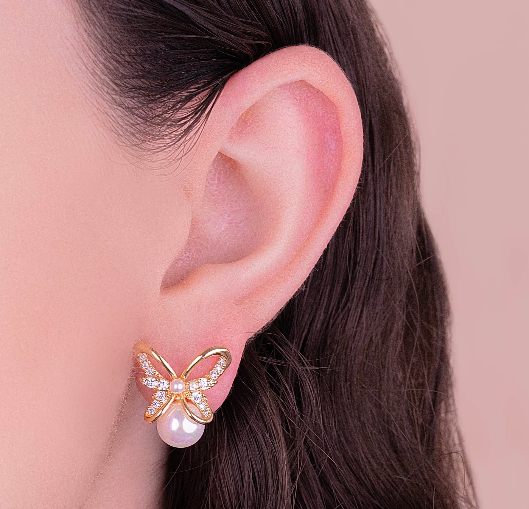 Aretes Mariposas Perlas Ref:B567