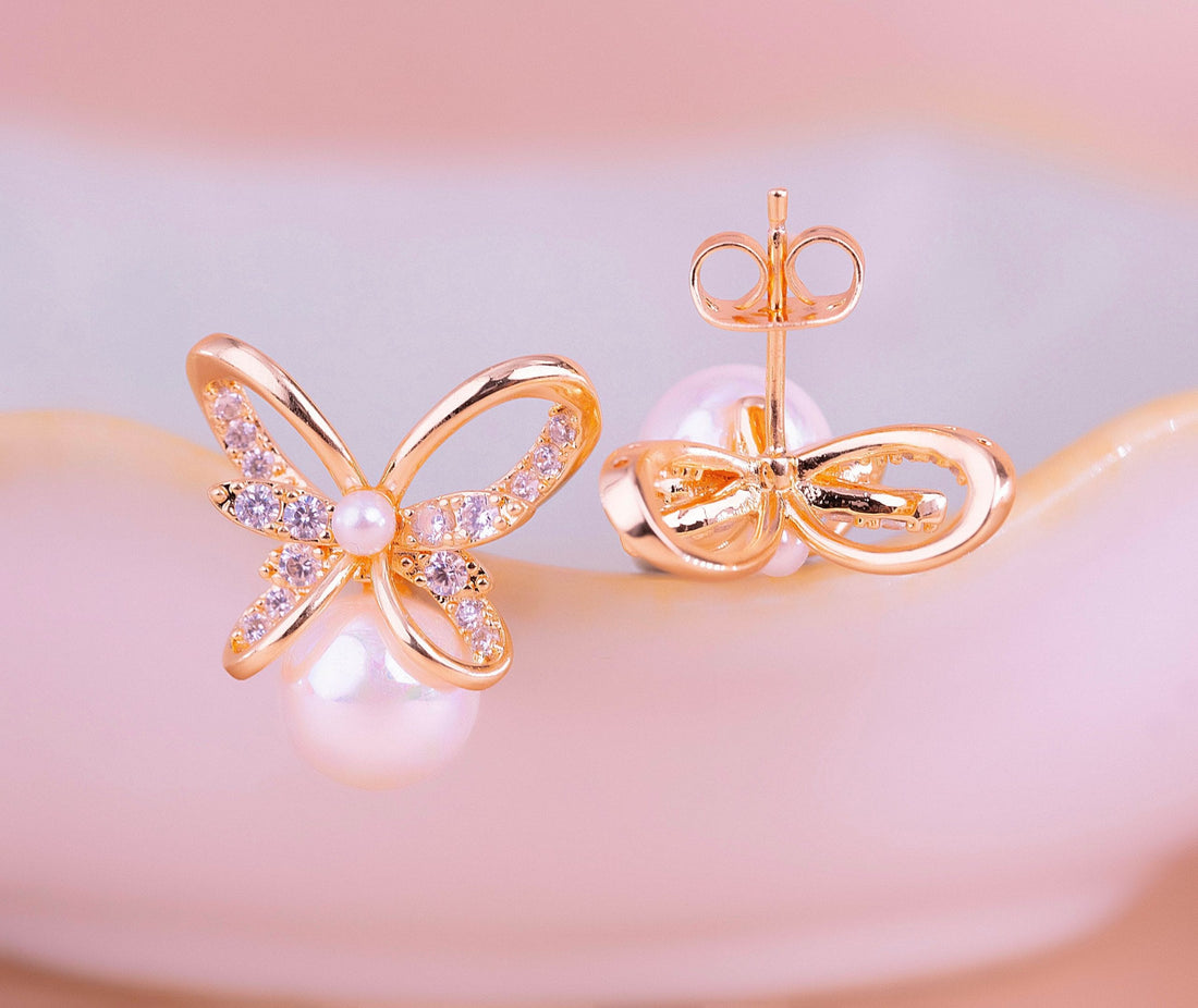 Aretes Mariposas Perlas Ref:B567