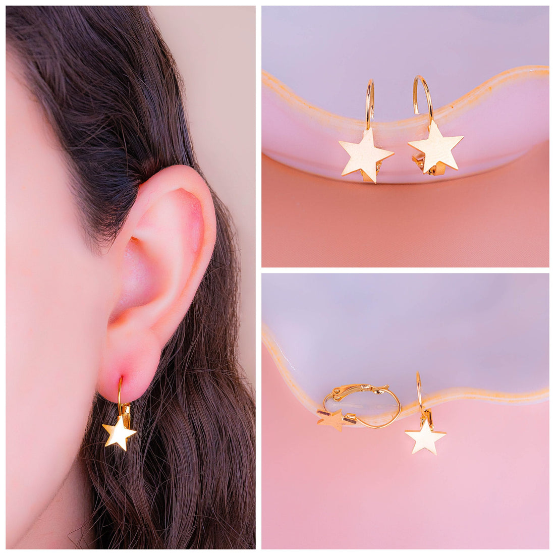 Aretes Estrellas Gancho Dorados Ref: B1106