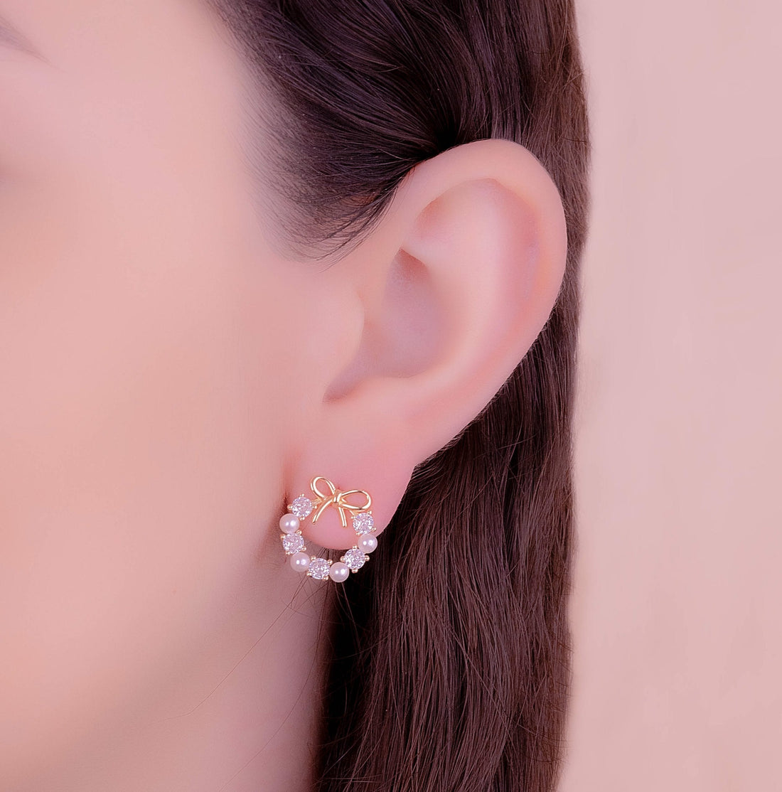 Aretes Perlas Moños Ref:B089