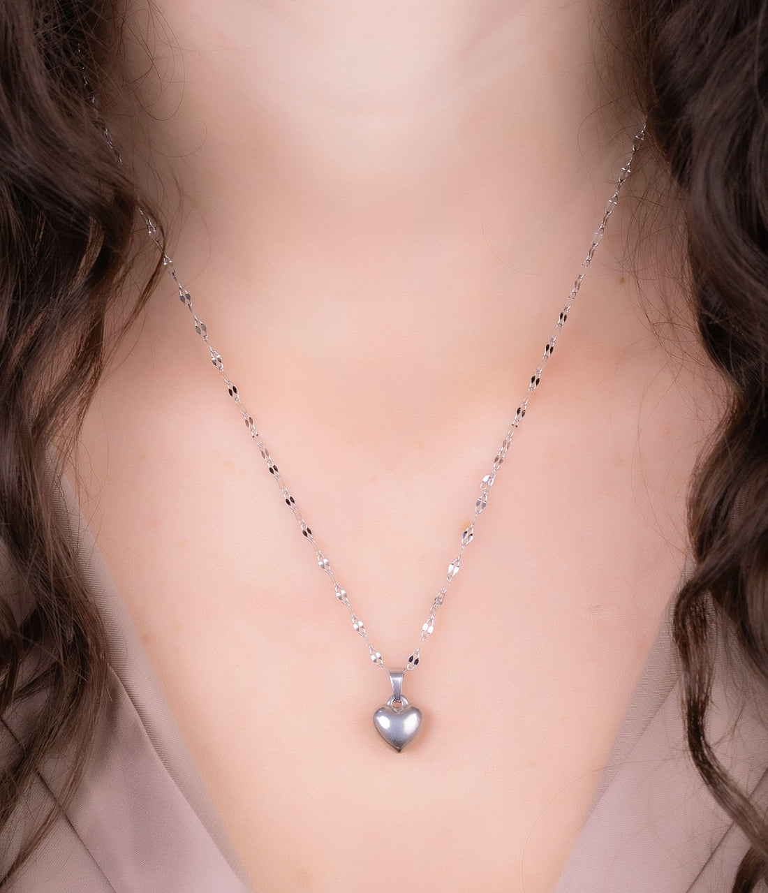 Cadena Corazón Plateado Ref: C1083