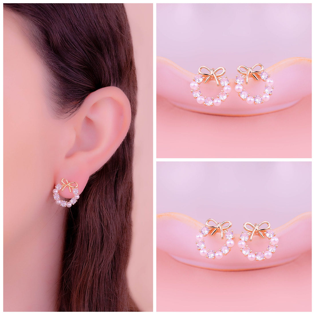 Aretes Perlas Moños Ref:B089