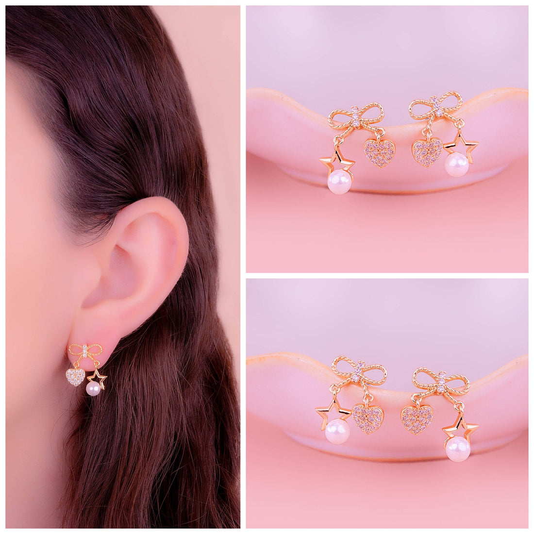 Aretes Moño Corazón Ref: B866