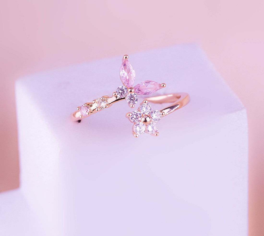 Anillo Flor Mariposa Rosa Ref: A1283