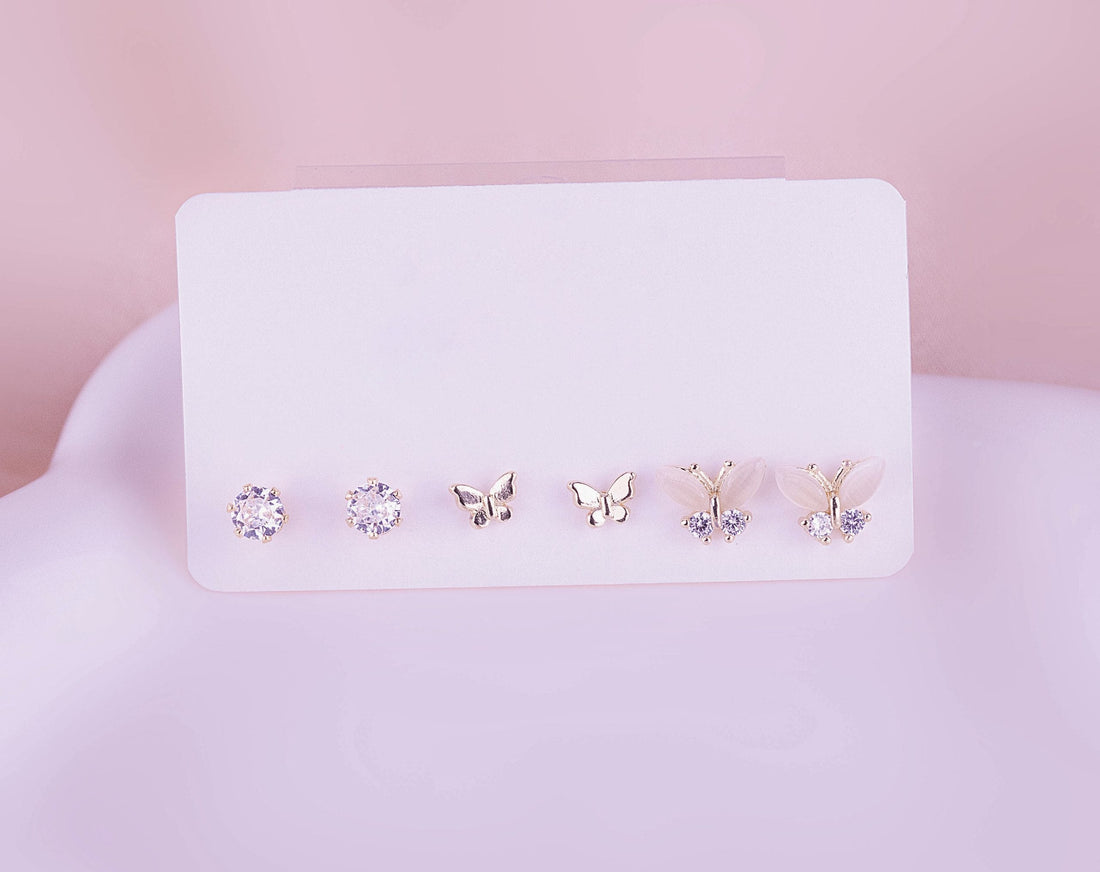 Set X 3 Pares Topitos Mariposas Dorados Ref: K213