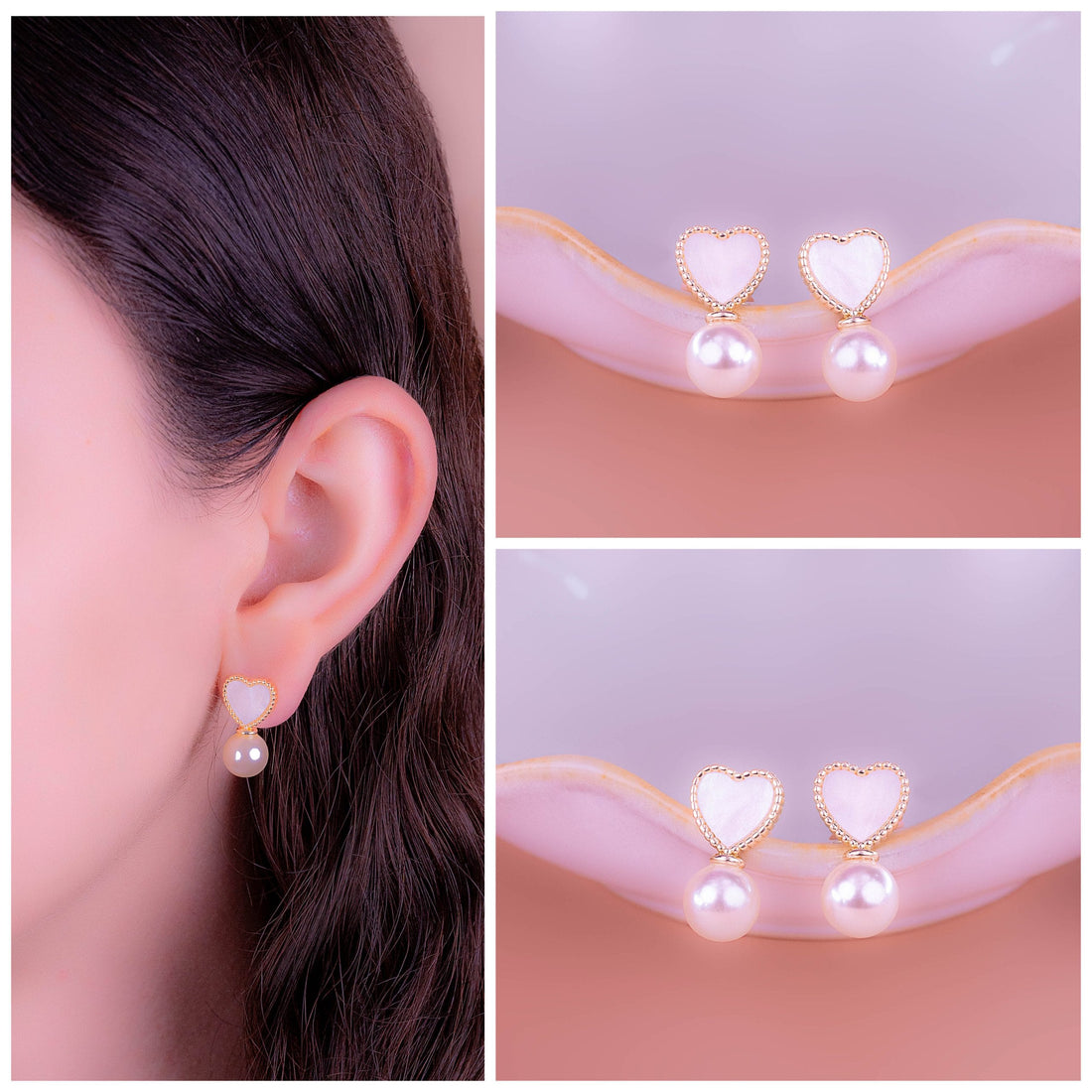 Aretes Corazón Perlas Ref: B1525
