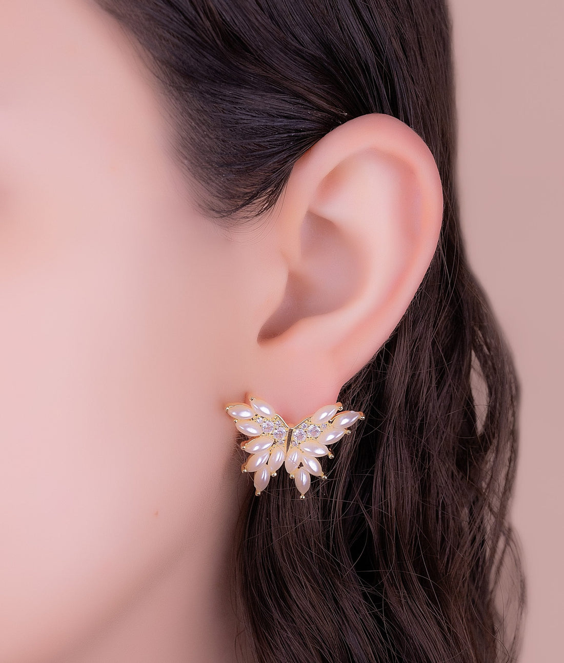 Aretes Mariposas Perlas Dorados Ref: B1884