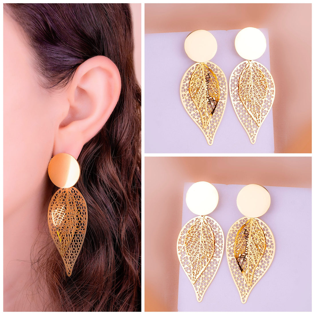 Aretes Hojas Dorados Ref: B1846