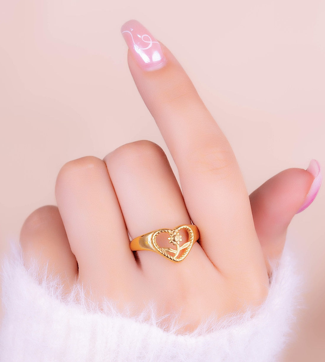 Anillo Corazón Flor Dorado Ref: A2241