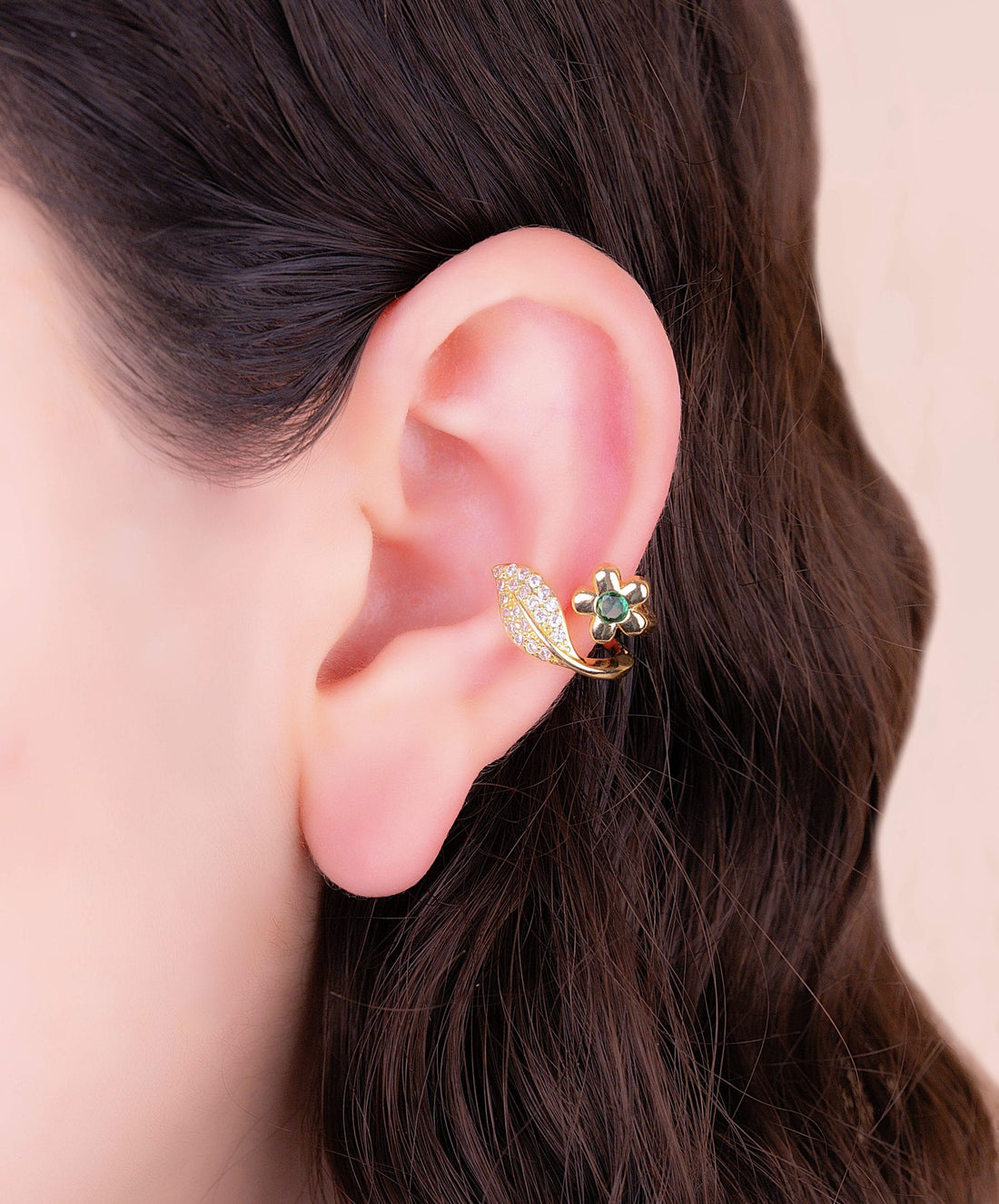 Ear Cuff Flor Verde Ref: E825