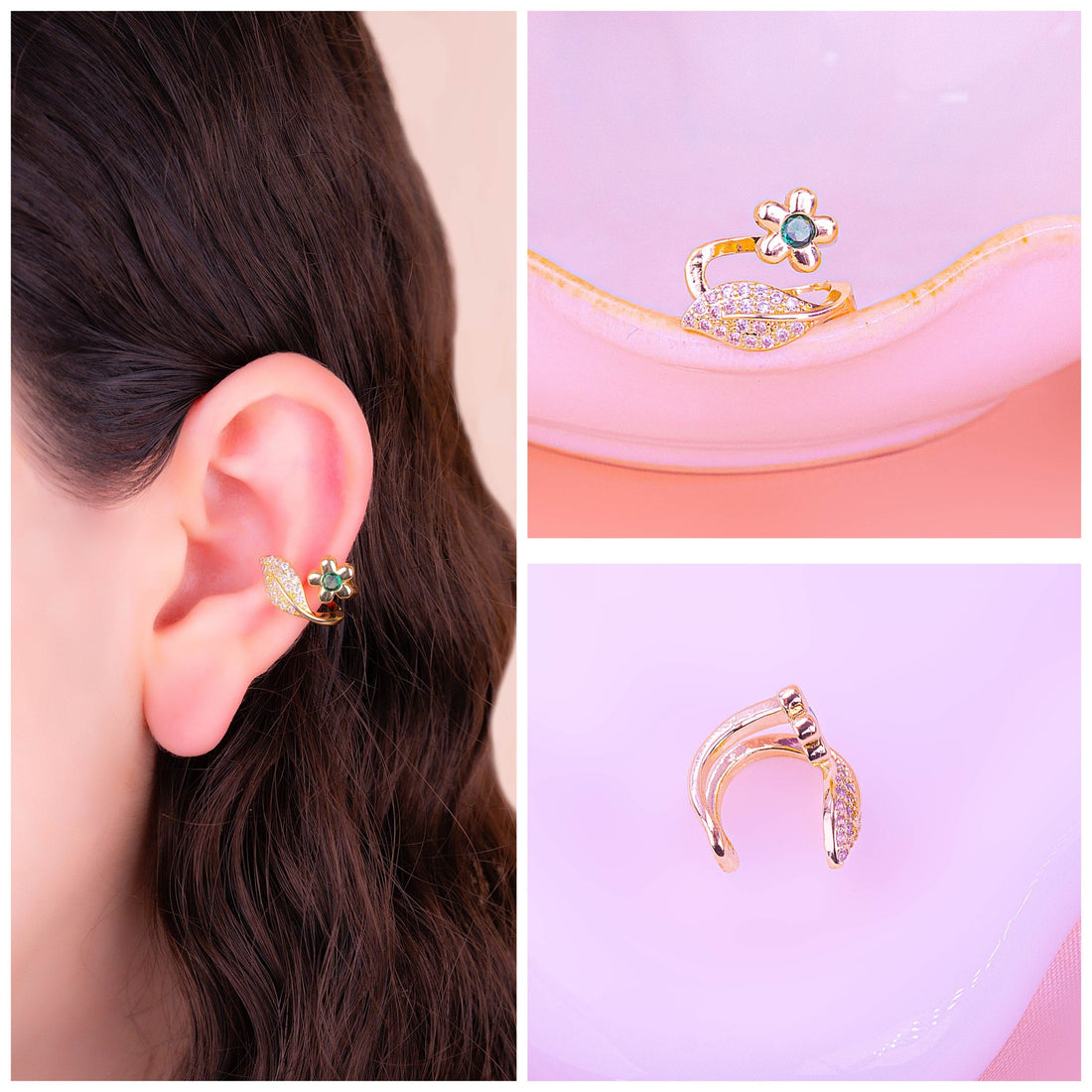 Ear Cuff Flor Verde Ref: E825