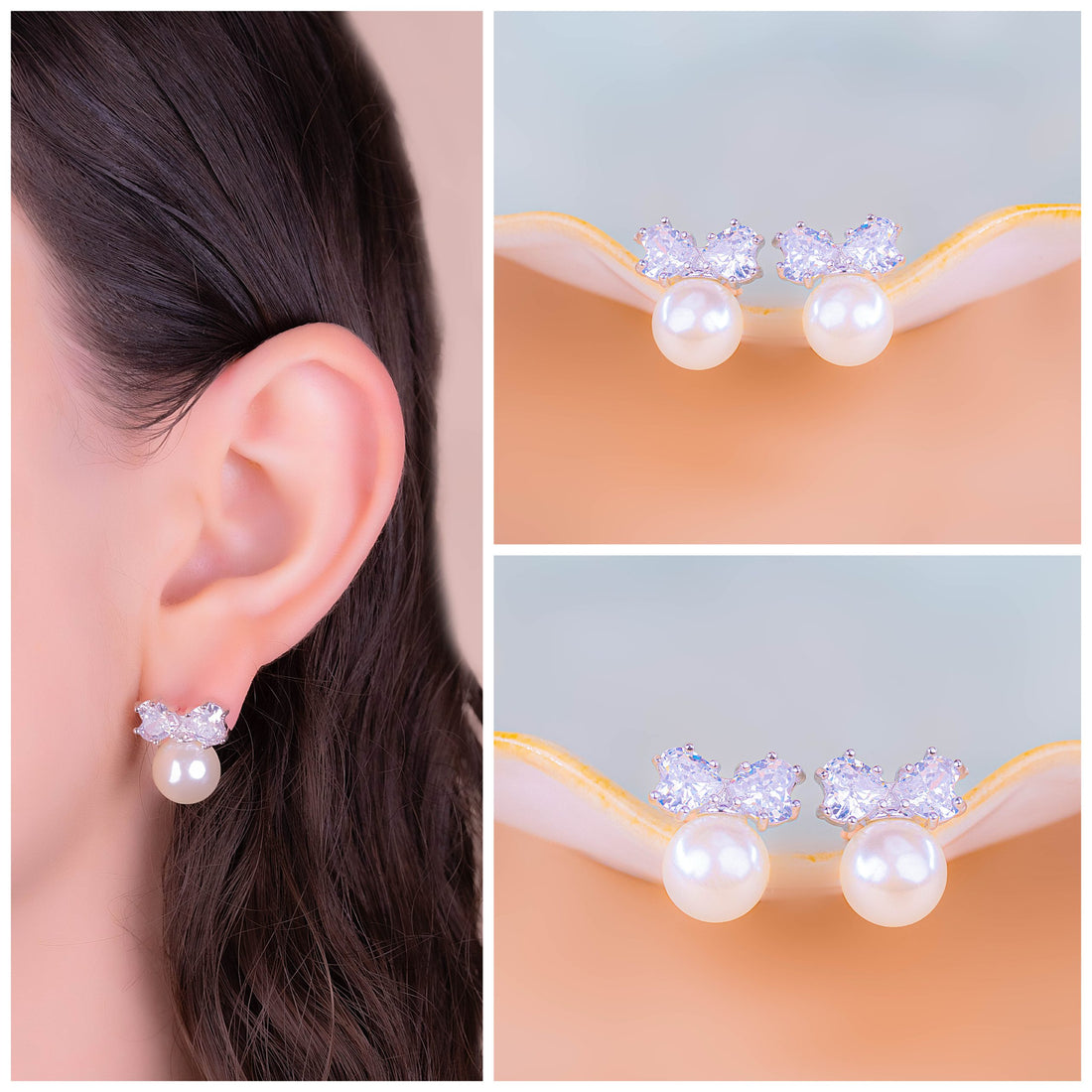 Aretes Perlas Moños Ref:B788