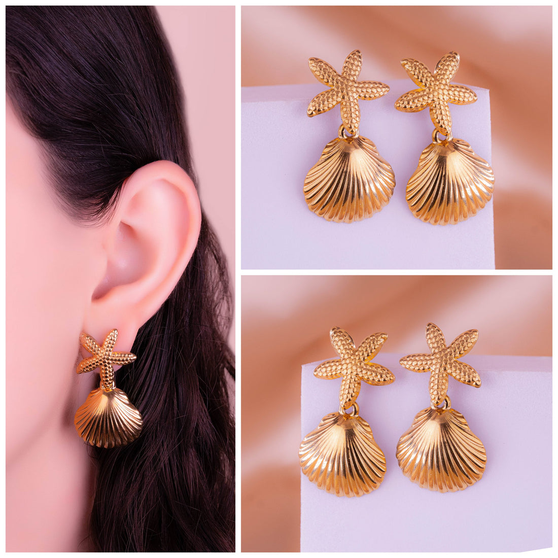 Aretes Conchas Estrellas Ref: B1224