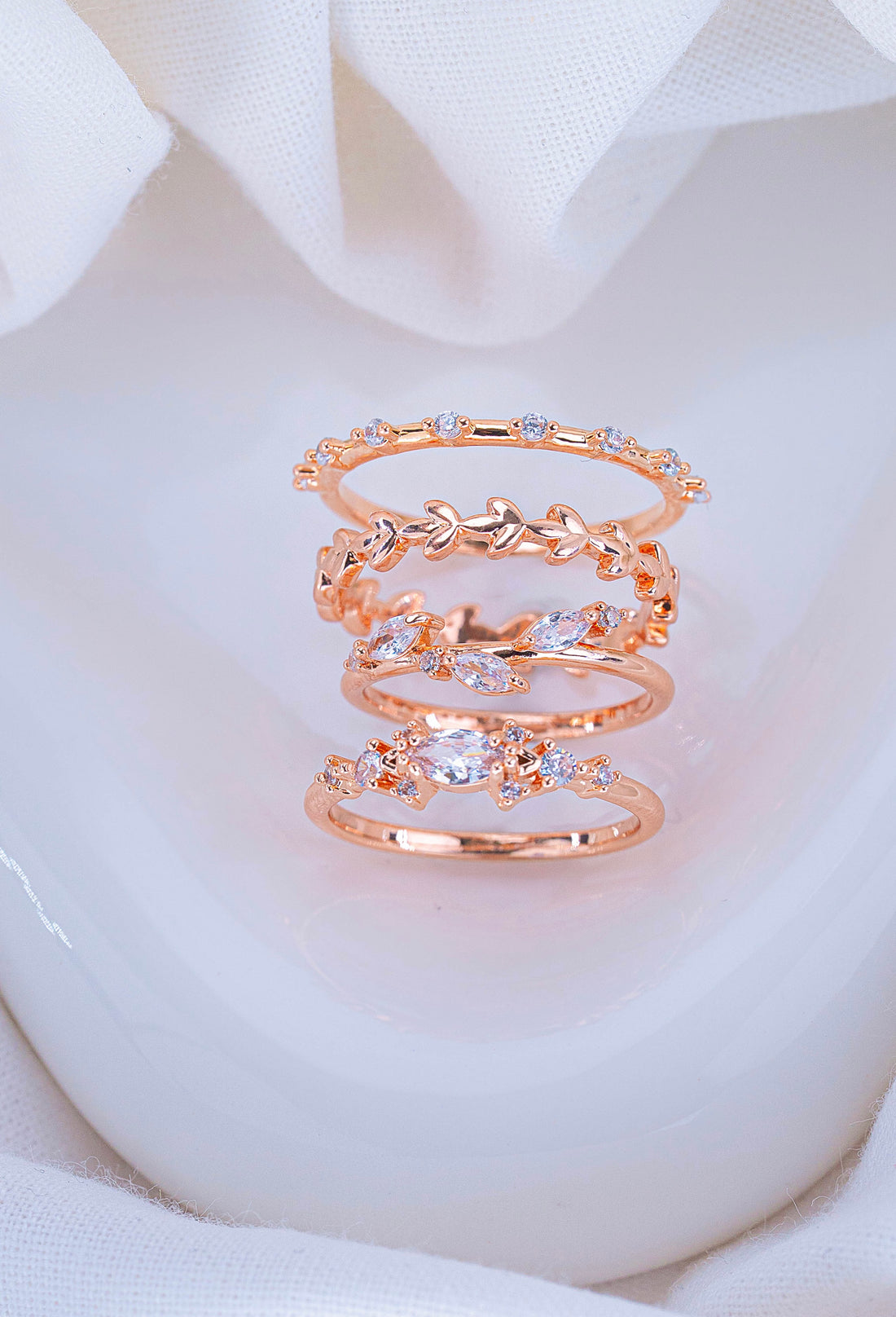 Set X 4 Anillos Armonía Oro Rosa