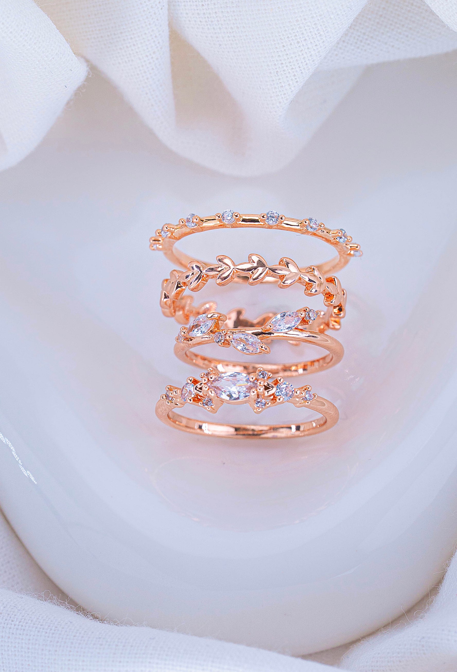 Set X 4 Anillos Armonía Oro Rosa