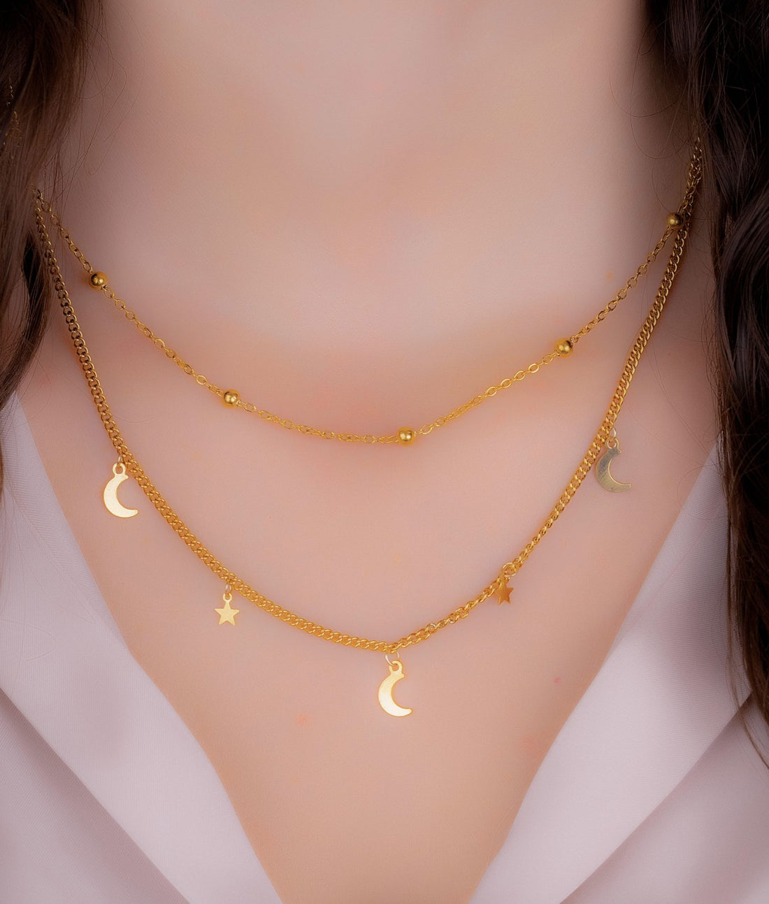 Cadena Doble Lunas Estrellas Ref:D583