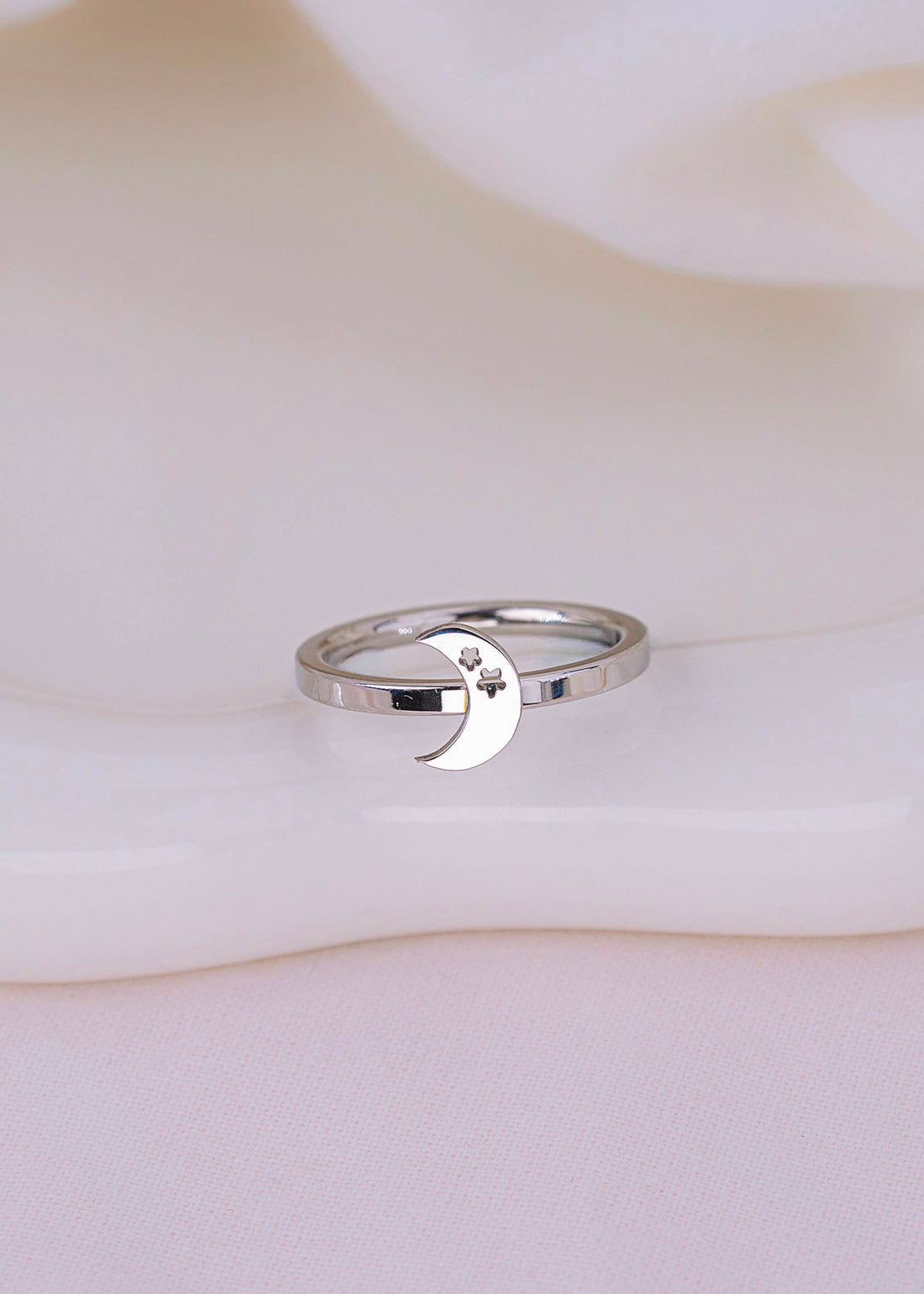 Anillo Luna Estrellas Plateado