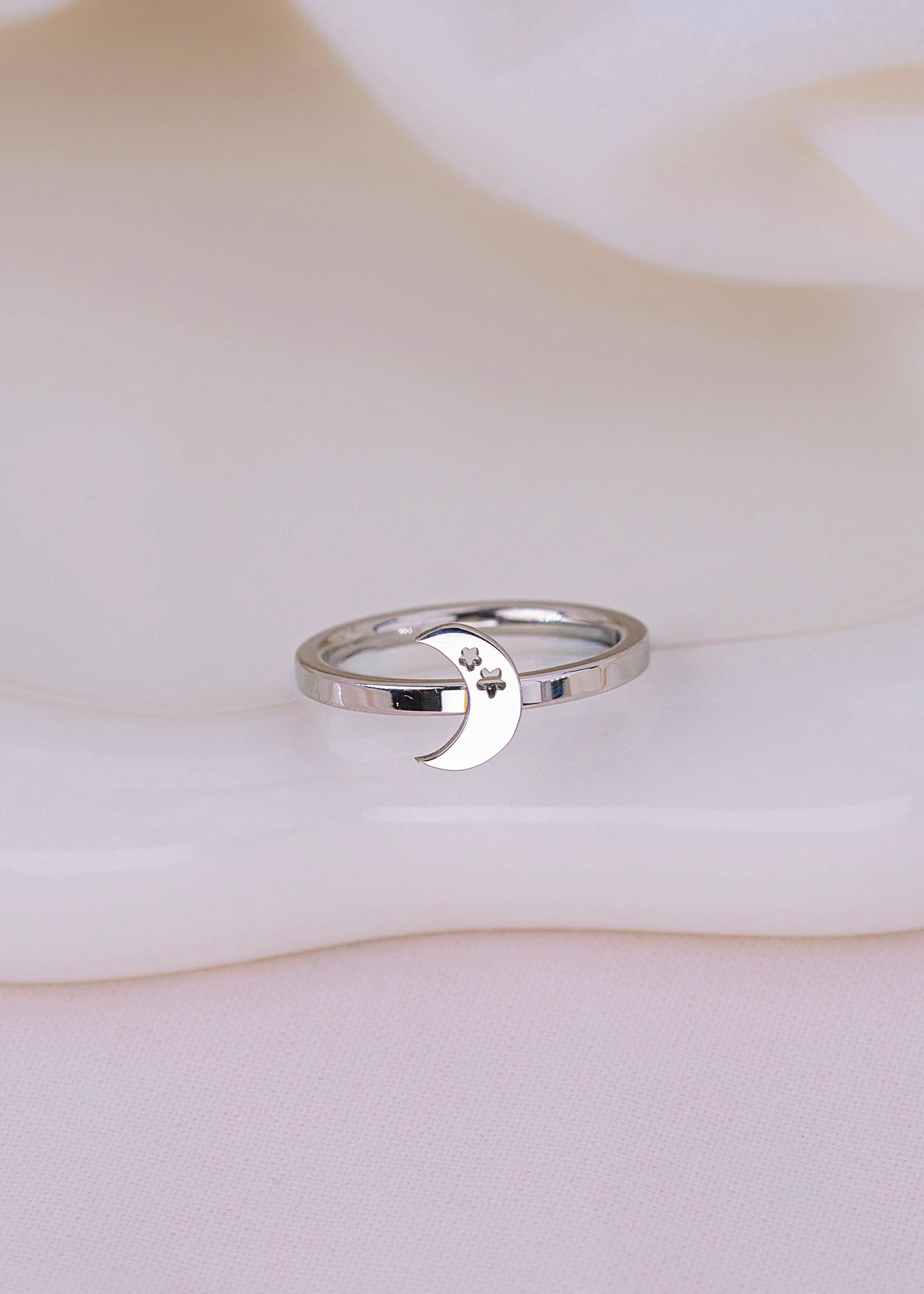 Anillo Luna Estrellas Plateado