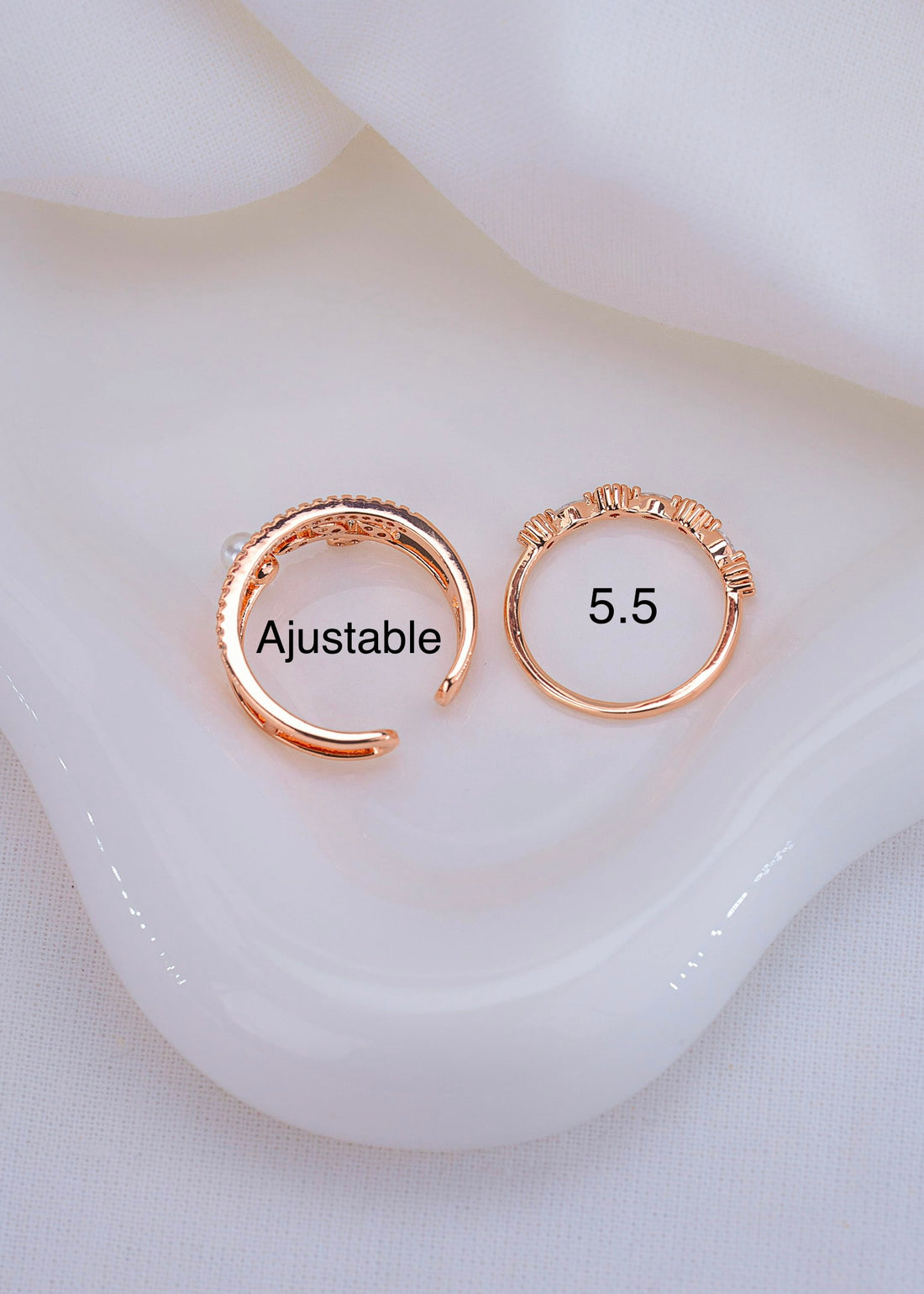 Set X 2 Anillos Espiga Perla Oro Rosa