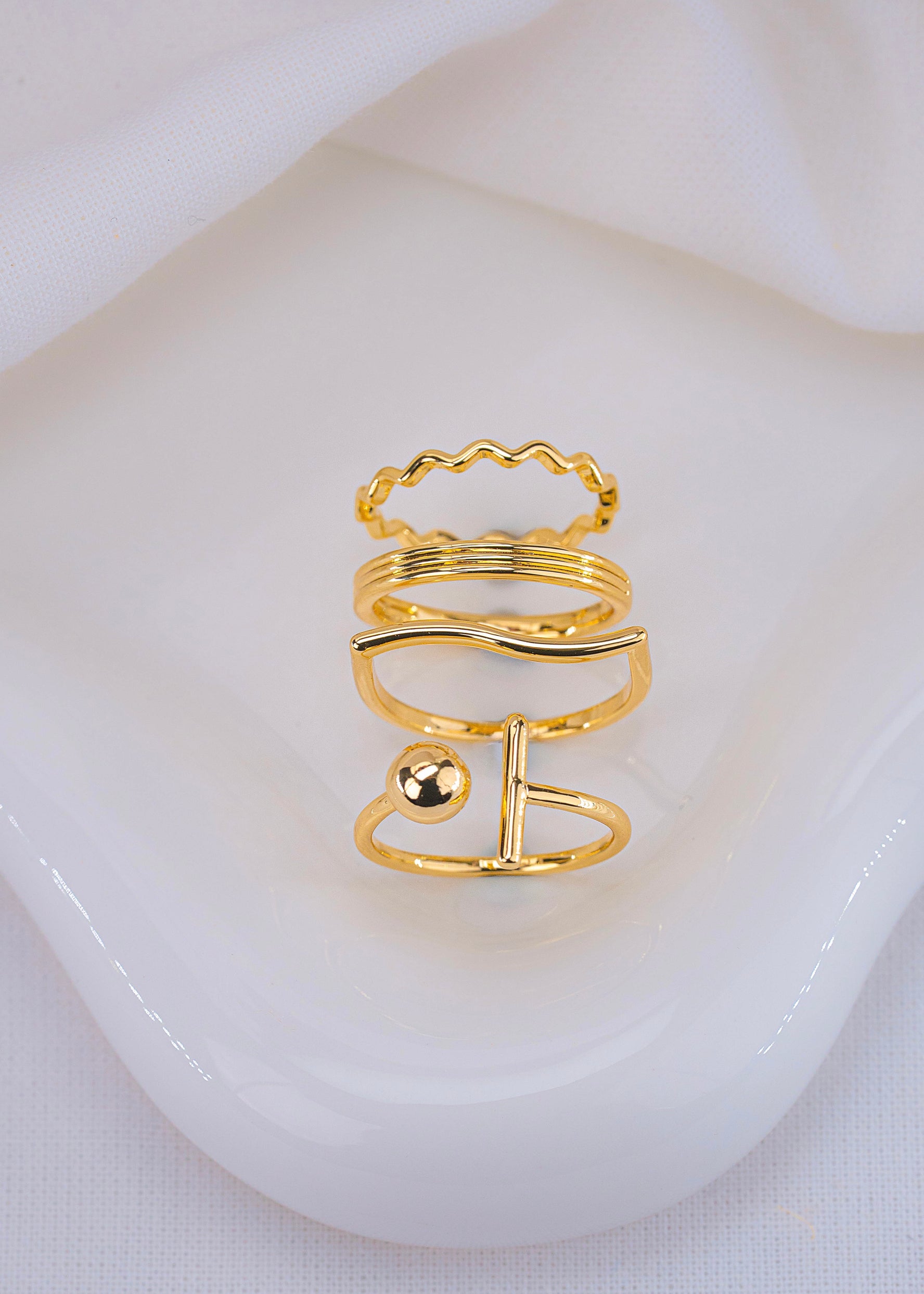 Set X 4 Anillos Balin Ondas Dorados