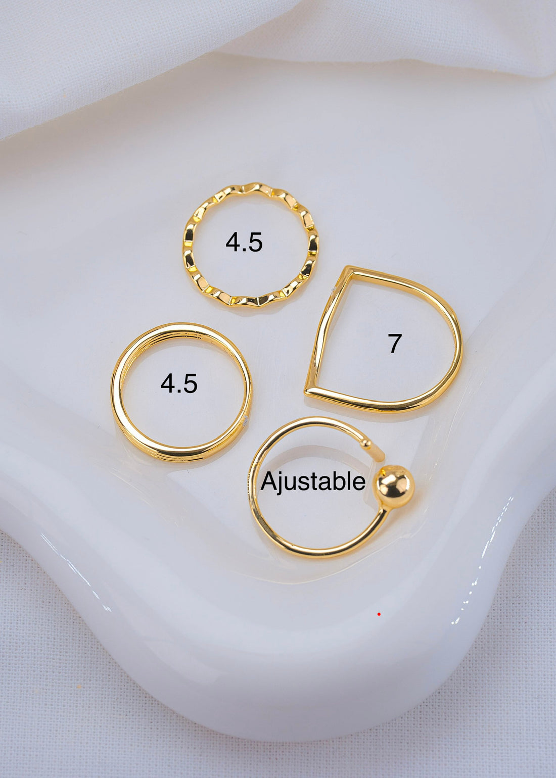 Set X 4 Anillos Balin Ondas Dorados