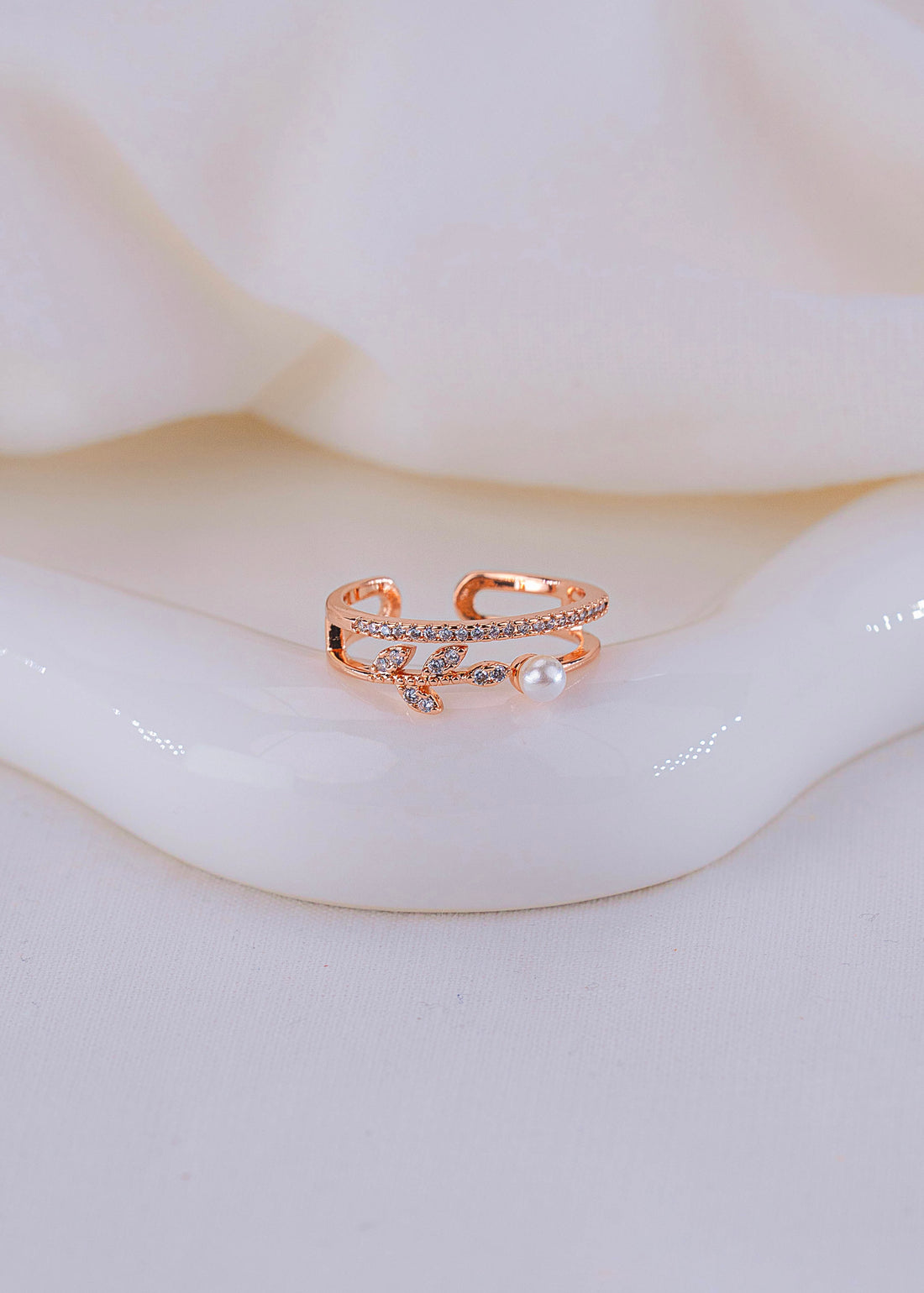 Set X 2 Anillos Espiga Perla Oro Rosa