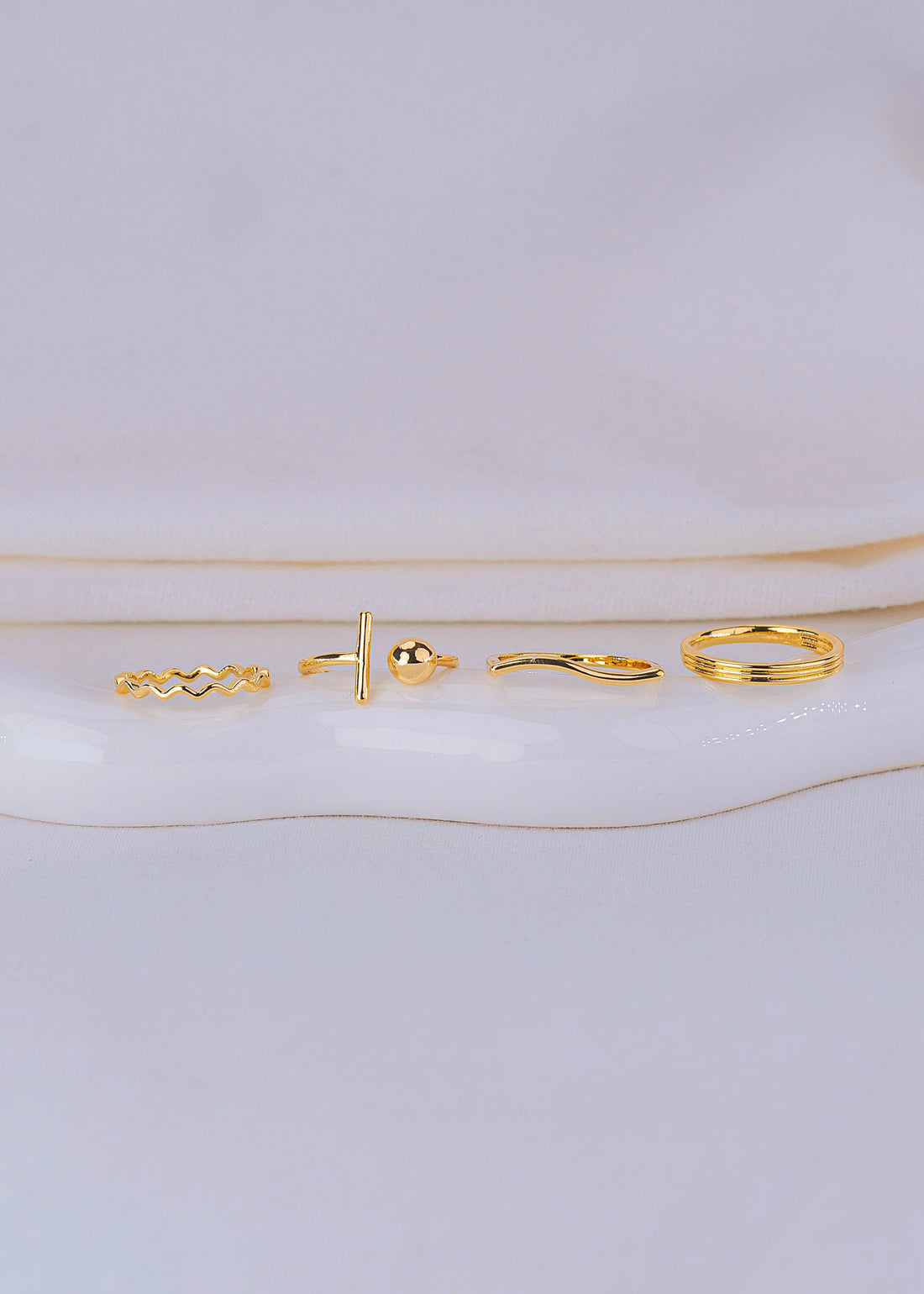 Set X 4 Anillos Balin Ondas Dorados
