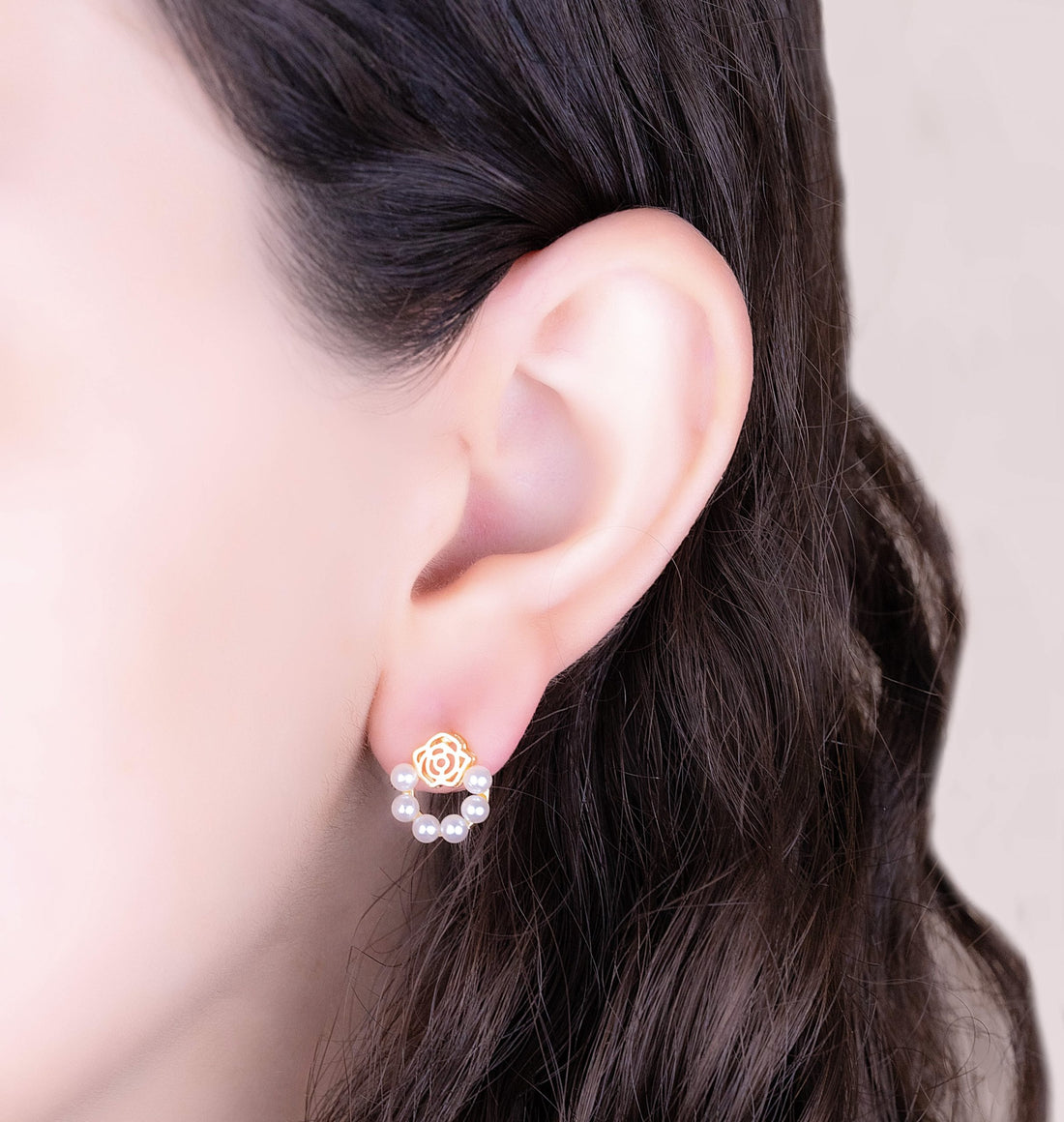 Aretes Rosas Perlas Ref: B049
