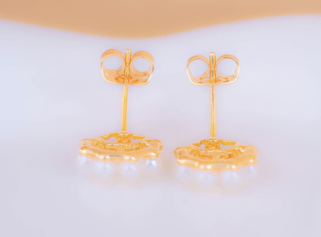 Aretes Rosas Perlas Ref: B049