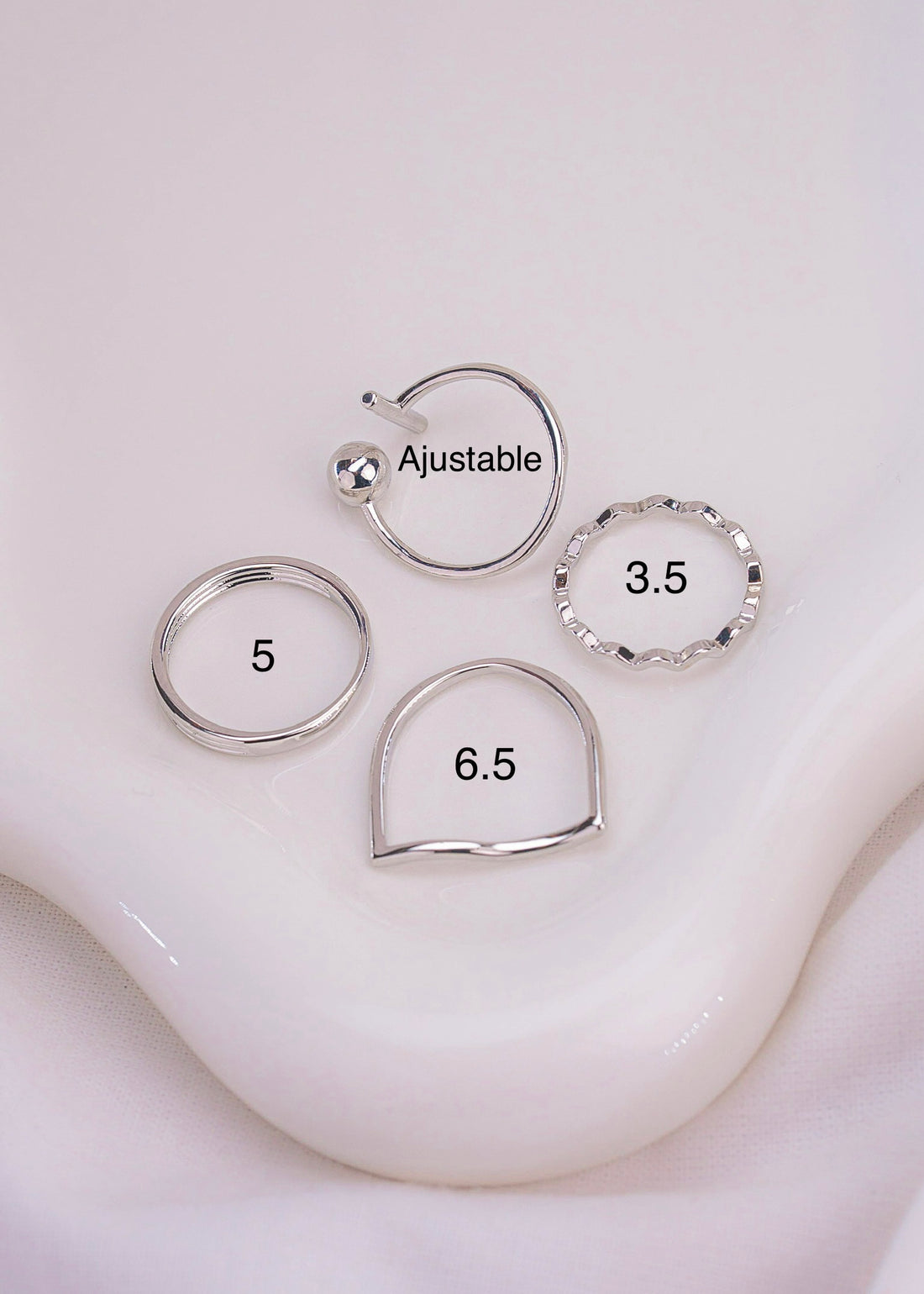 Set X 4 Anillos Balin Ondas Plateados
