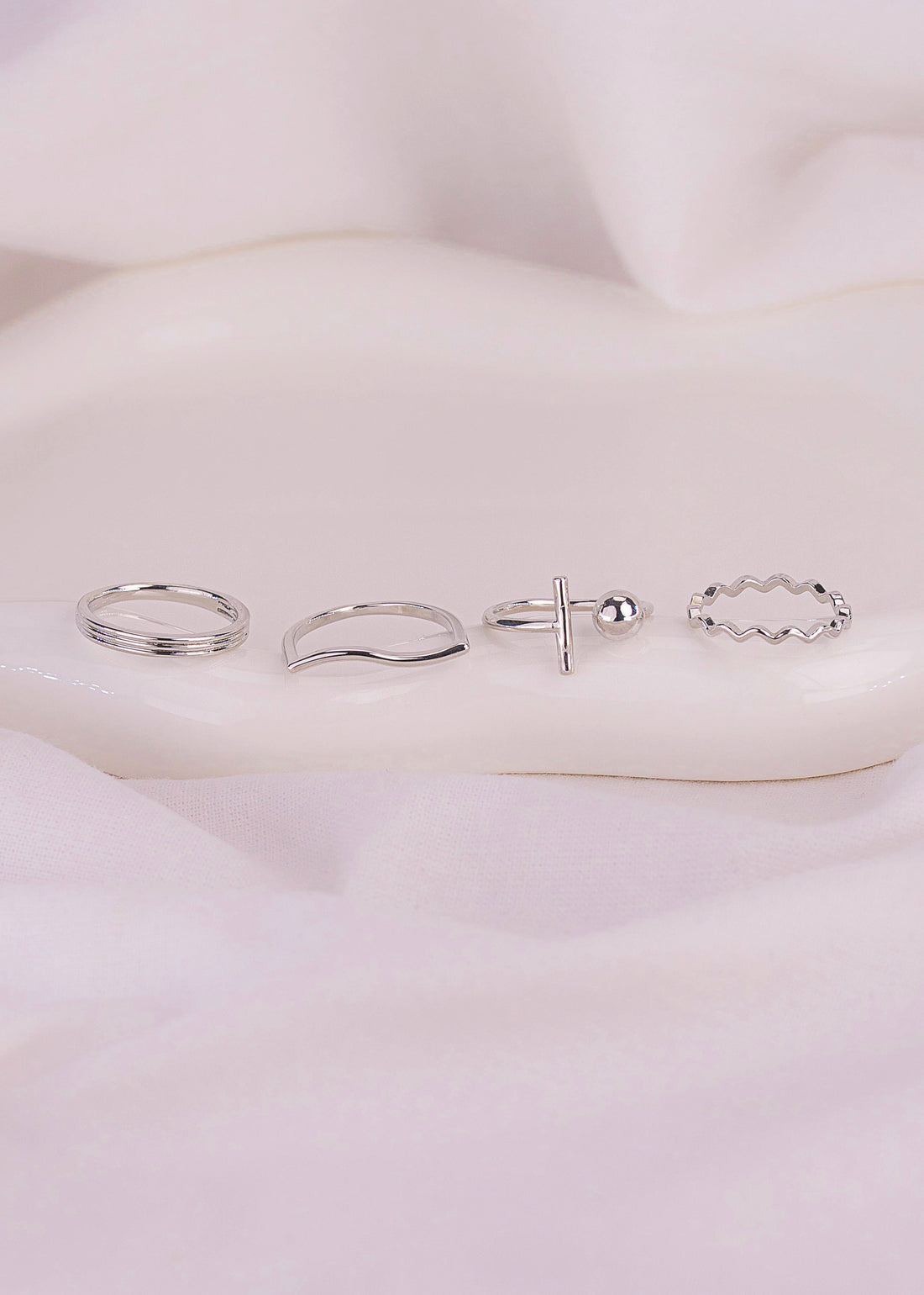 Set X 4 Anillos Balin Ondas Plateados