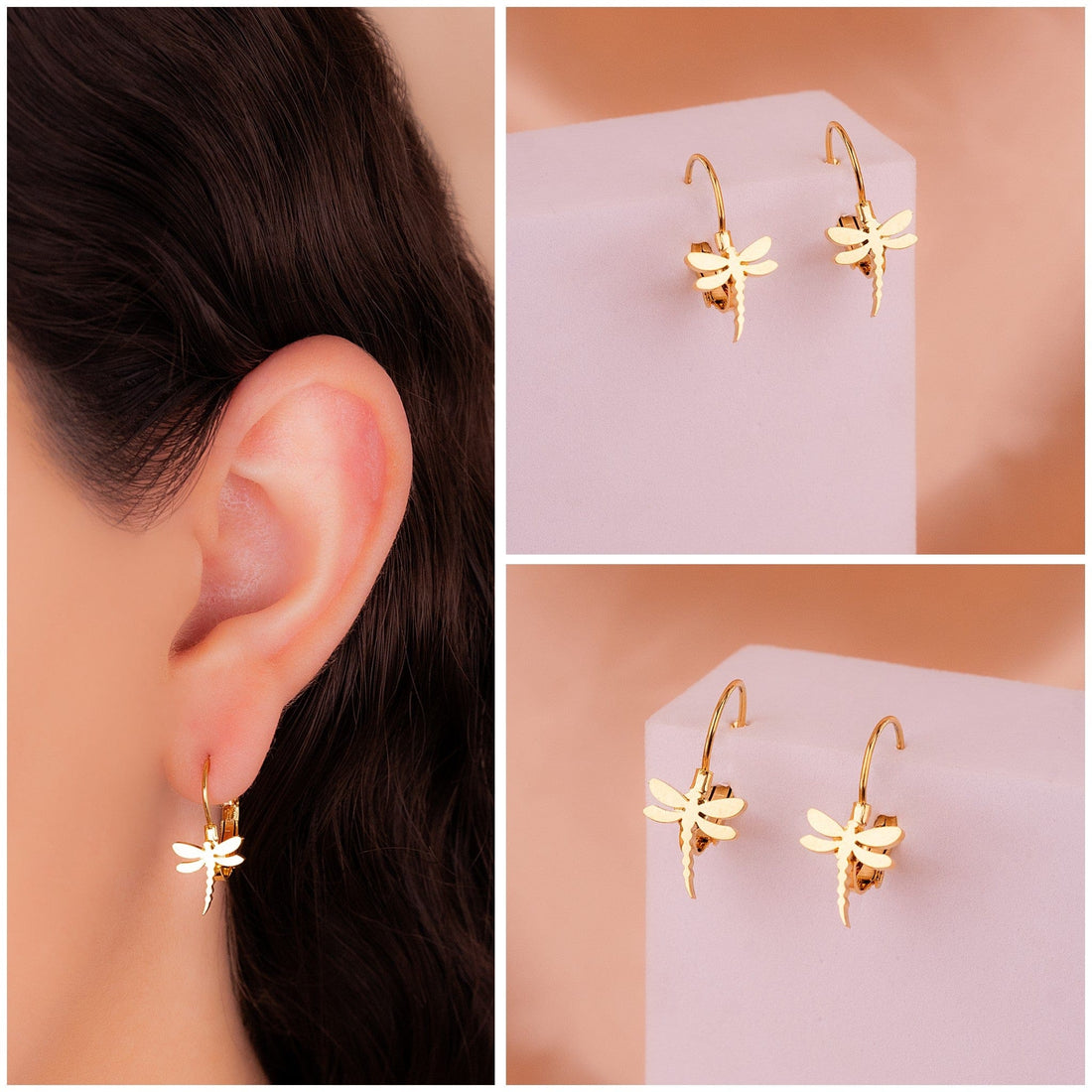 Aretes Gancho Libélulas Dorados Ref: B088