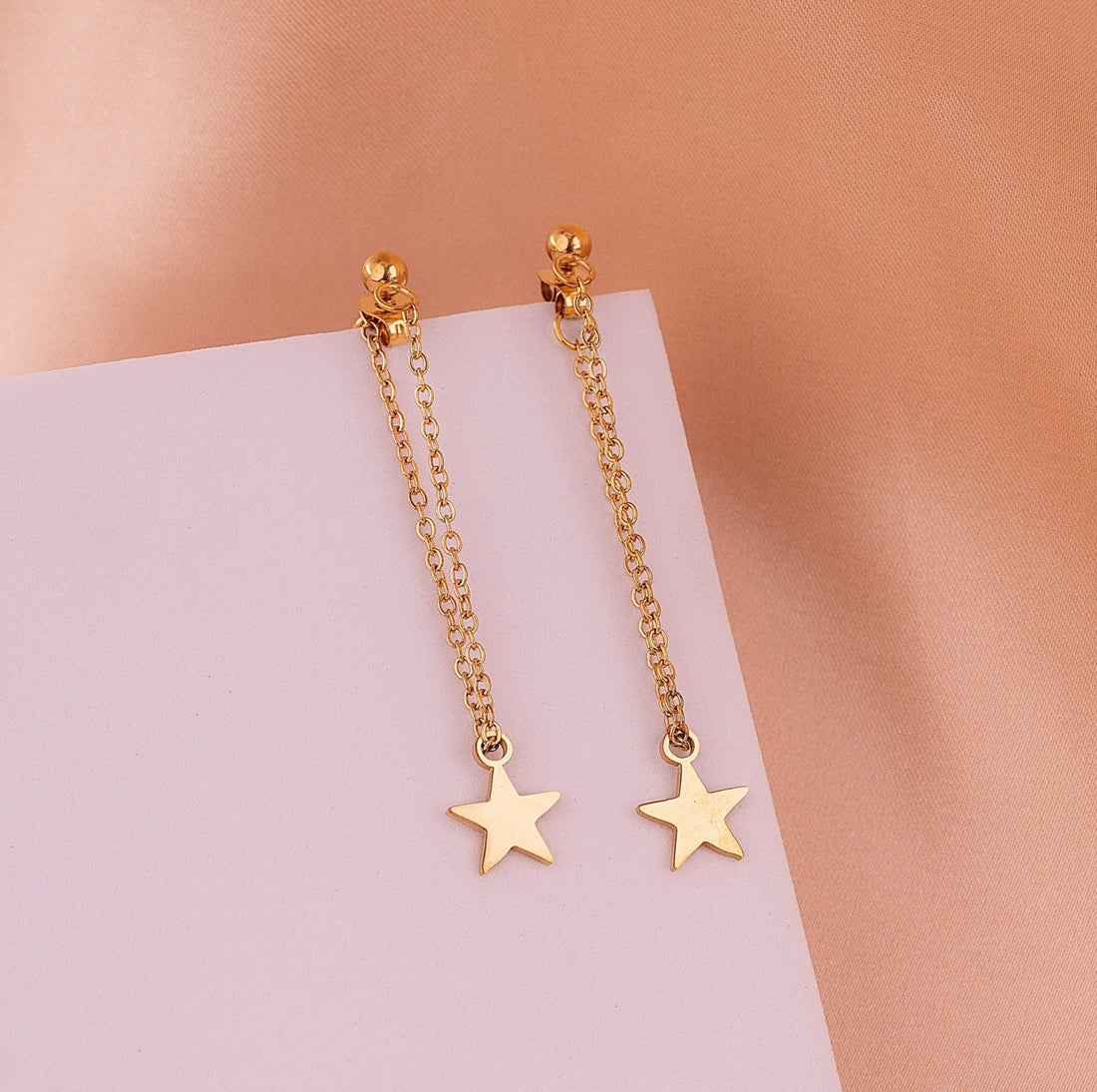 Aretes Estrellas Cadenas Dorados Ref:B666