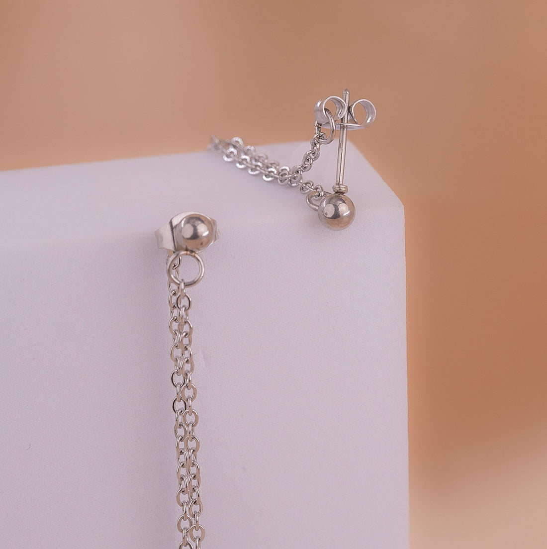 Aretes Lunas Cadenas Plateados Ref:B265