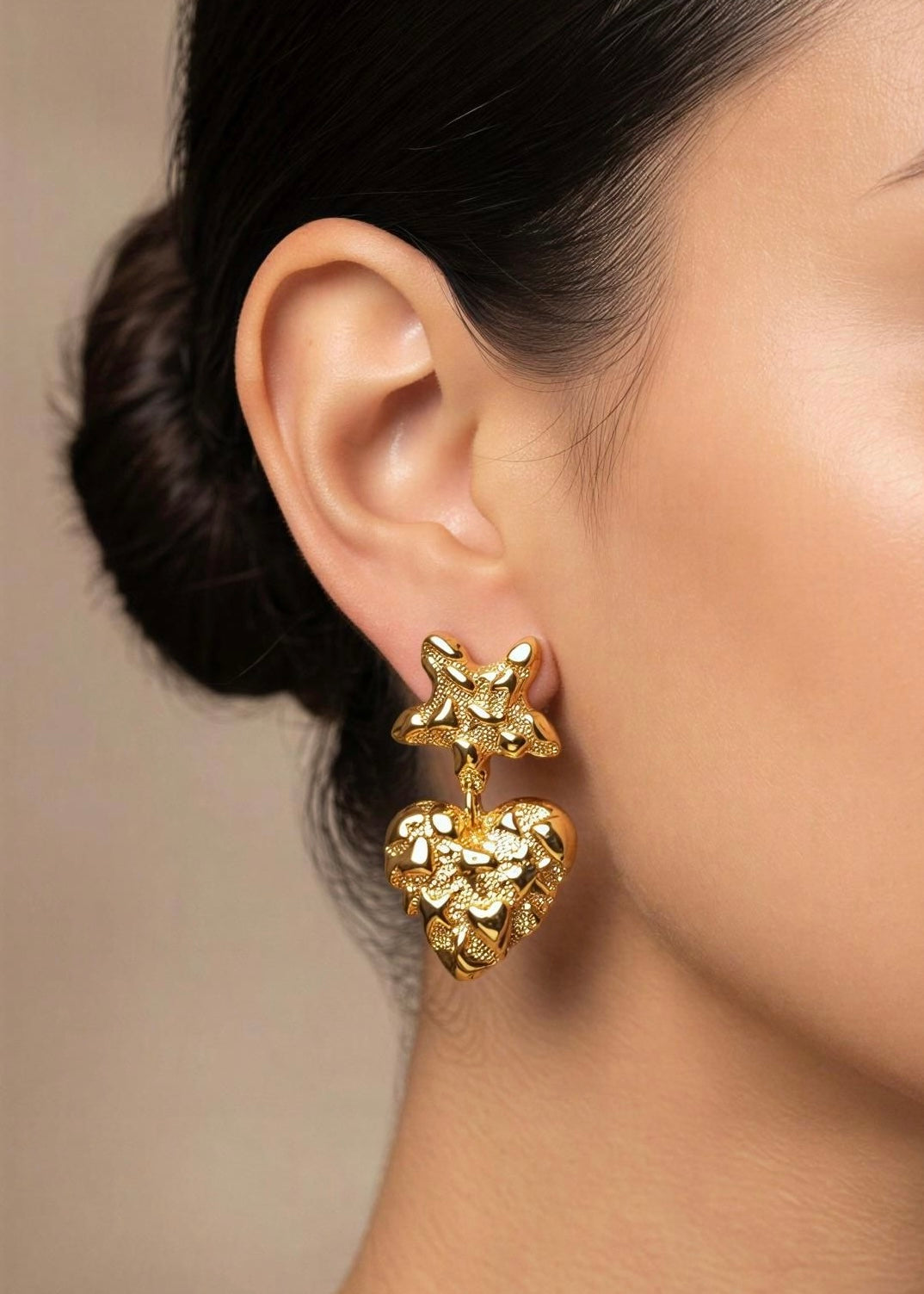 Aretes Estrella Corazón Martillados