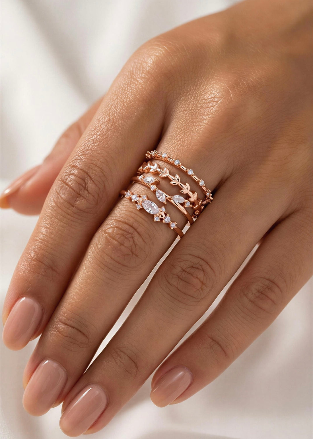 Set X 4 Anillos Armonía Oro Rosa