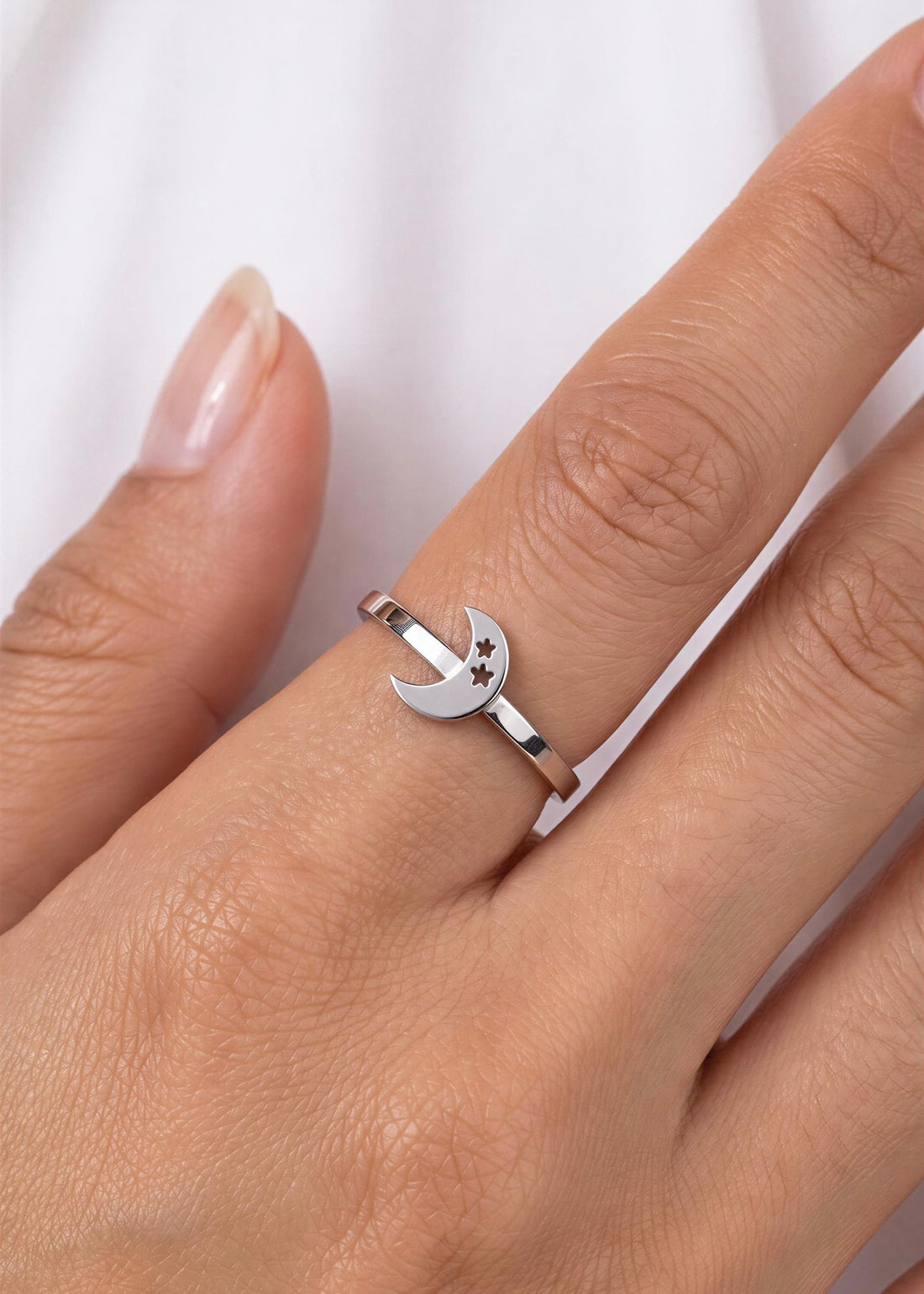 Anillo Luna Estrellas Plateado