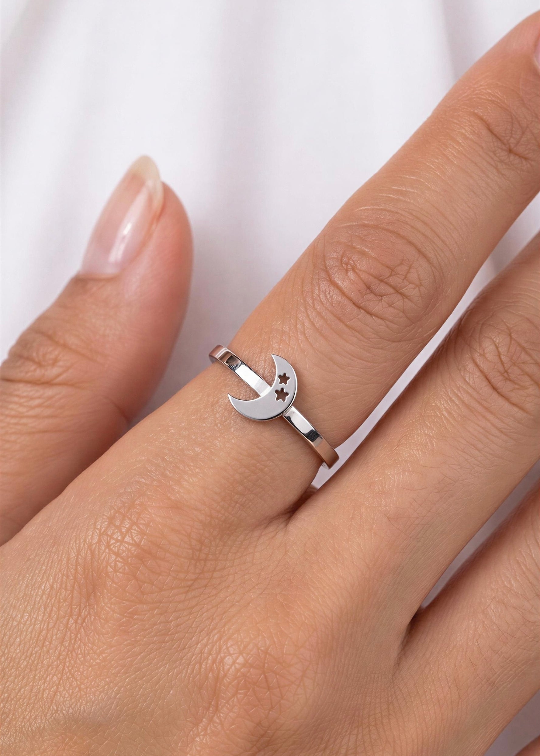Anillo Luna Estrellas Plateado