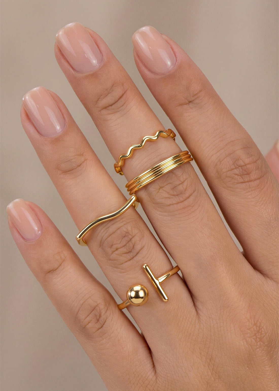 Set X 4 Anillos Balin Ondas Dorados