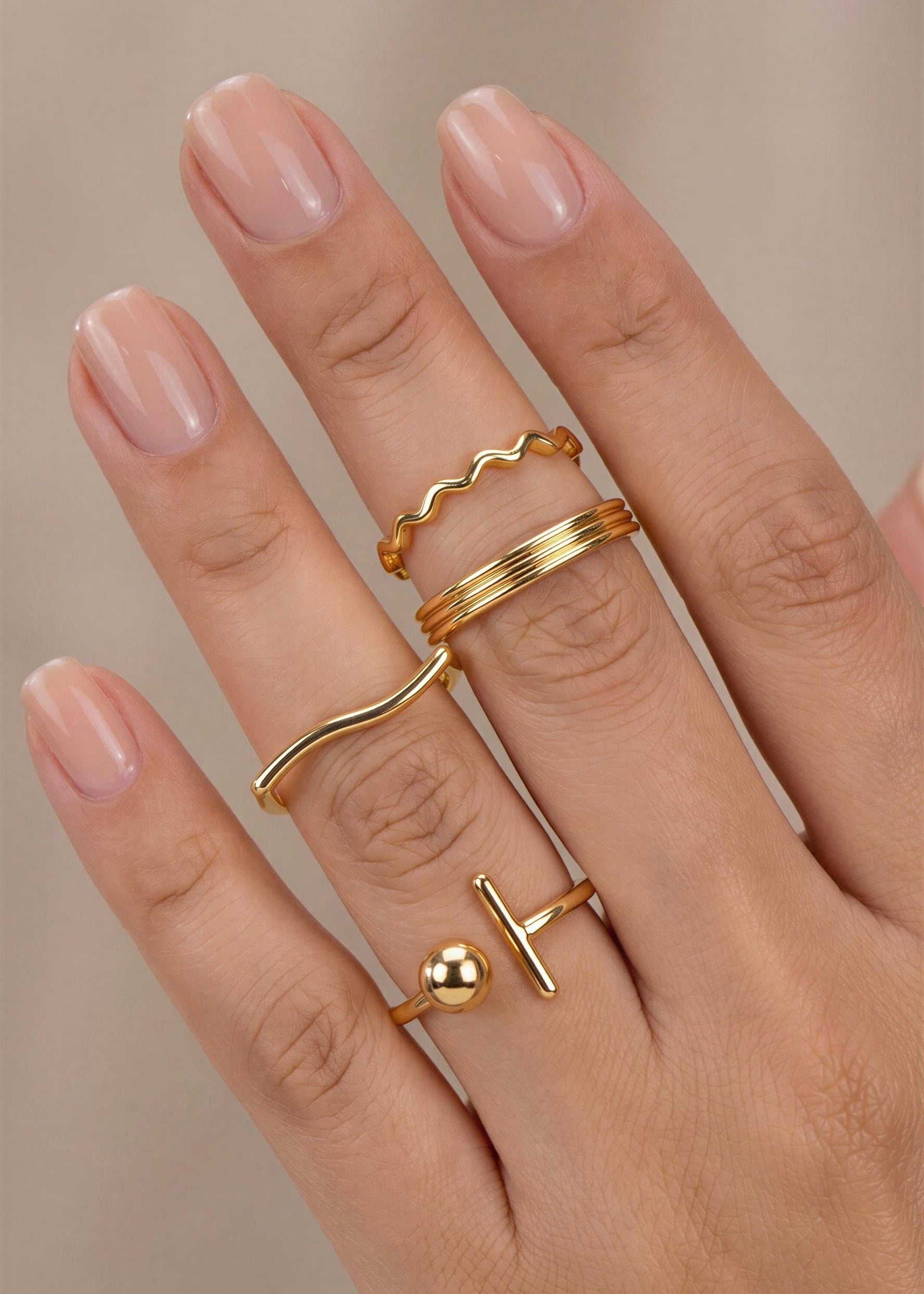 Set X 4 Anillos Balin Ondas Dorados