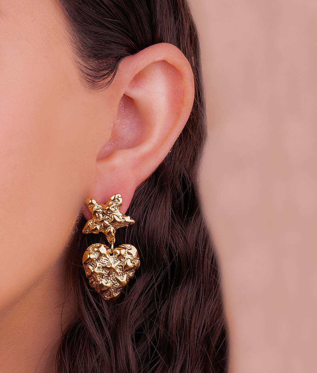 Aretes Estrella Corazón Martillados Ref: B1167