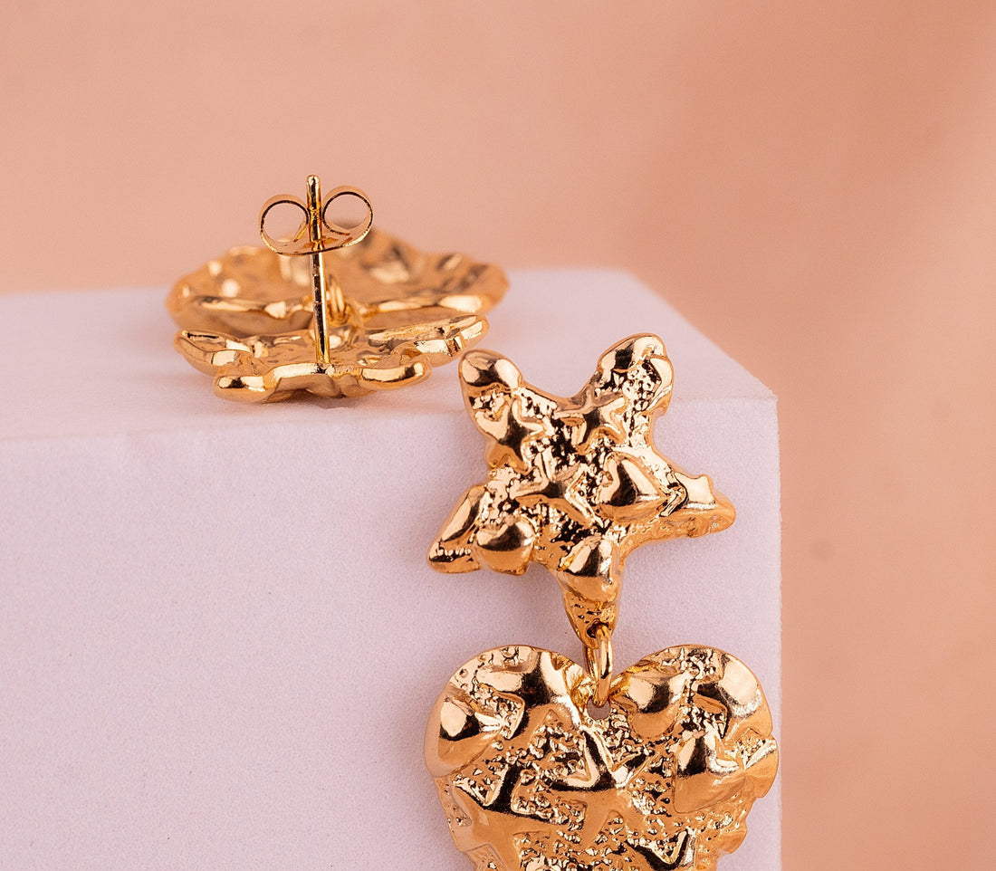 Aretes Estrella Corazón Martillados Ref: B1167